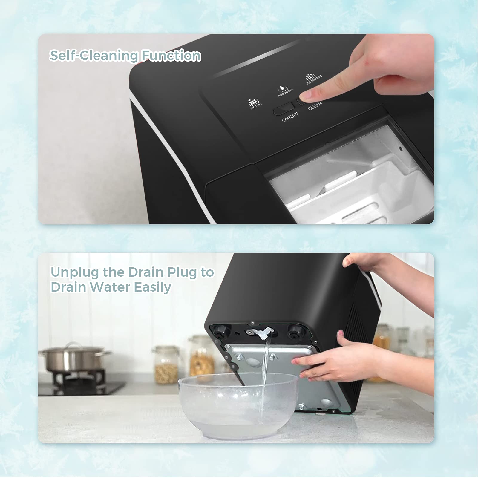 MAT EXPERT Portable Countertop Ice Maker - 26LBS/24H, Self-Cleaning Bullet Ice Machine with 8-Minute Fast Freeze, 1.6L Water Tank & Ice Bucket, Digital Display & Scoop - Perfect for Home, Bar, Restaurant, Office & Outdoor Parties (Black)
