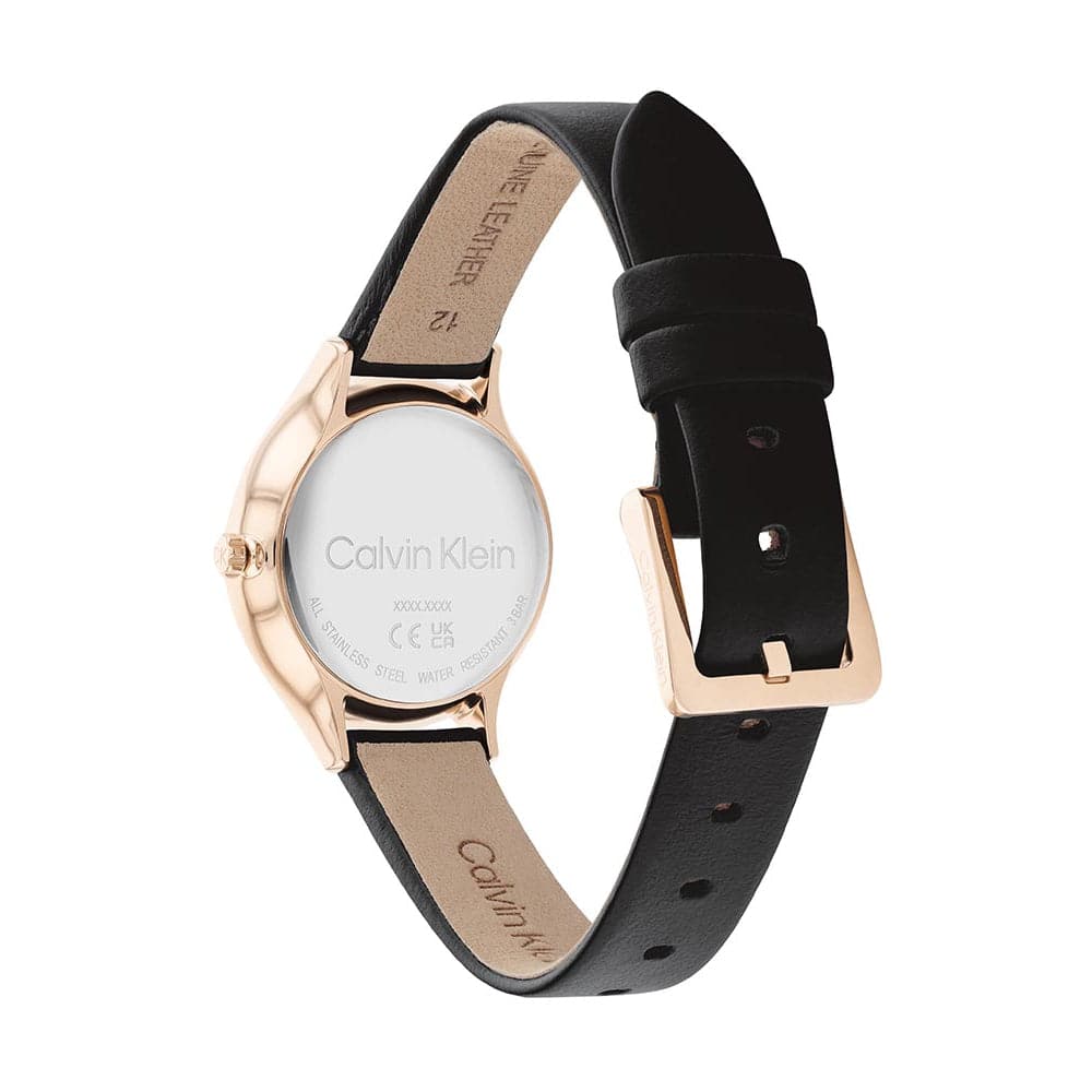 Calvin Klein Women's Rose Gold Dial Black Leather Strap Watch 25200060 - Elegant Dress Watch for Business & Evening Occasions