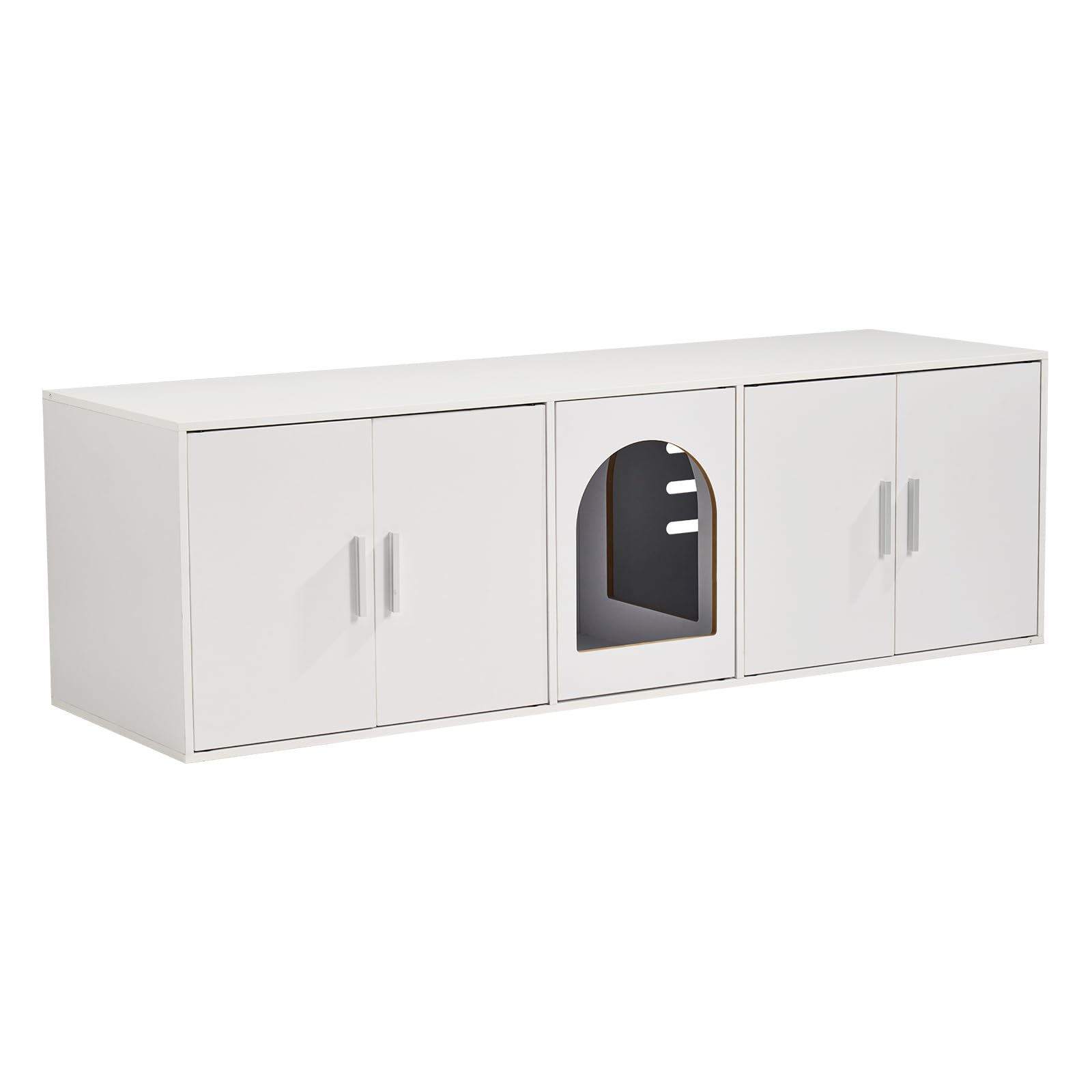 VEVOR Double Cat Litter Box Enclosure Furniture - Hidden Wooden Cabinet for 2 Cats with 2 Rooms, Fits Most Litter Boxes (57.9