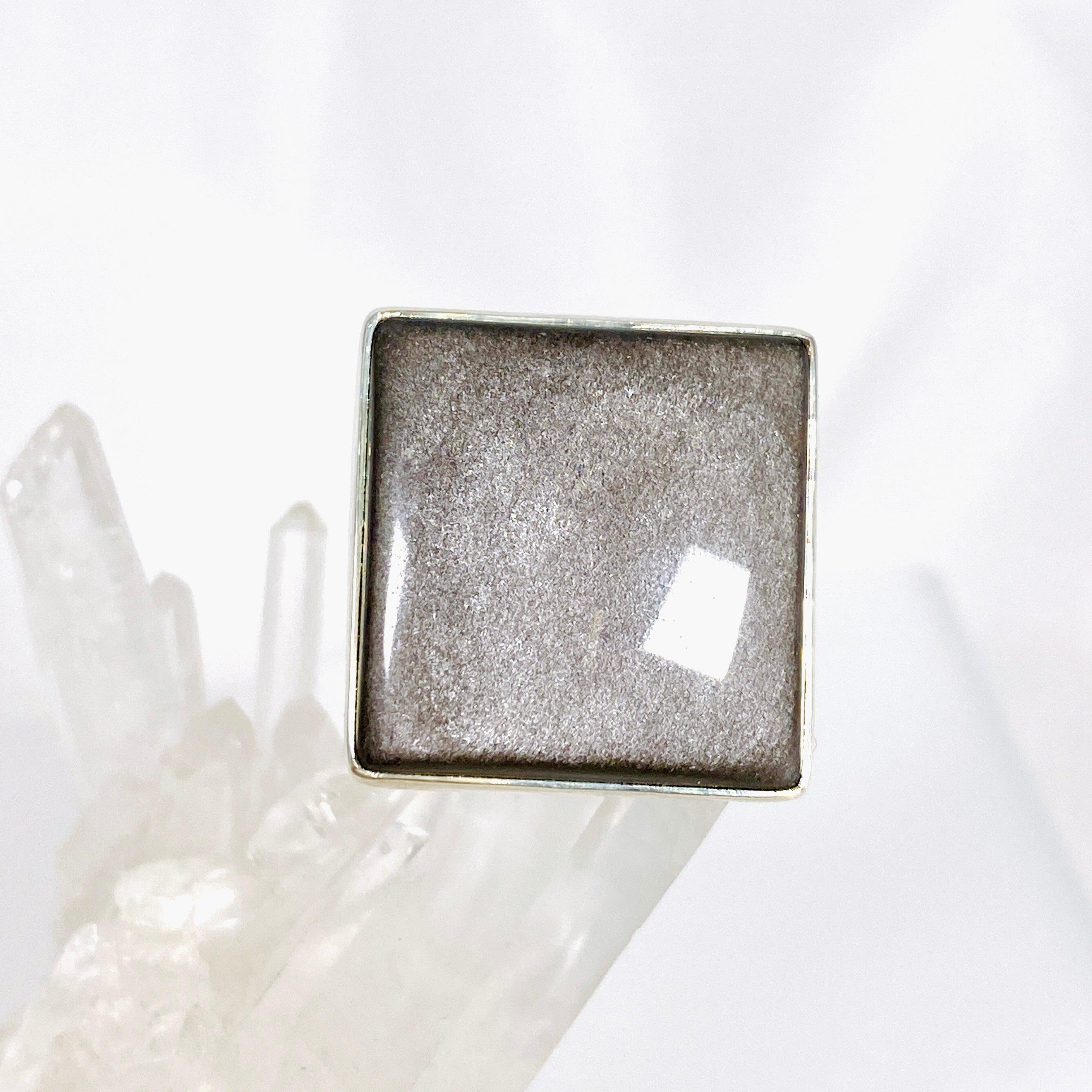 Silver Sheen Obsidian Square Ring Size 11 - KRGJ2921 | Handmade Sterling Silver Jewelry for Men & Women | Perfect for Gifts, Weddings & Special Occasions