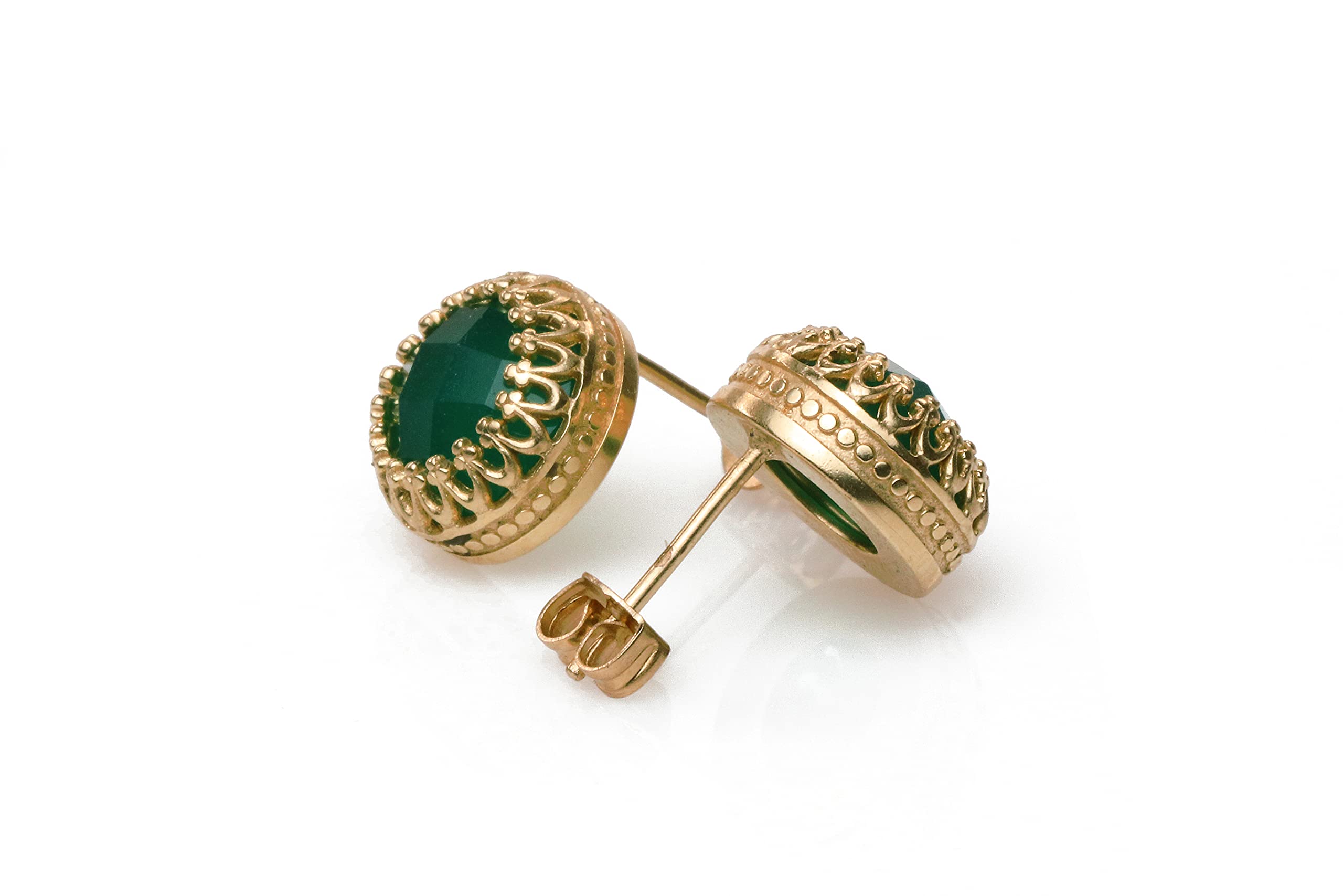 Handmade Green Onyx Gemstone Silver Post Earrings for Women - Faceted Anemone Jewelry for Birthdays, Weddings & Everyday Wear - Elegant Gift Box Included | Perfect for Office, Parties & Special Occasions