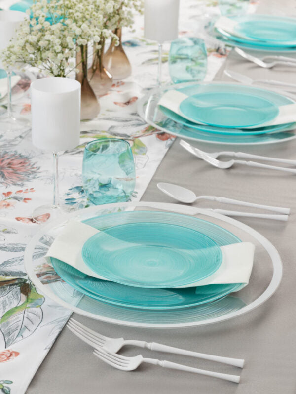 Crystal Clear Round Plastic Plates - 12-Pack Shatterproof Disposable Dinner Plates for Parties, Picnics, and Events - Elegant Aqua Transparent Design