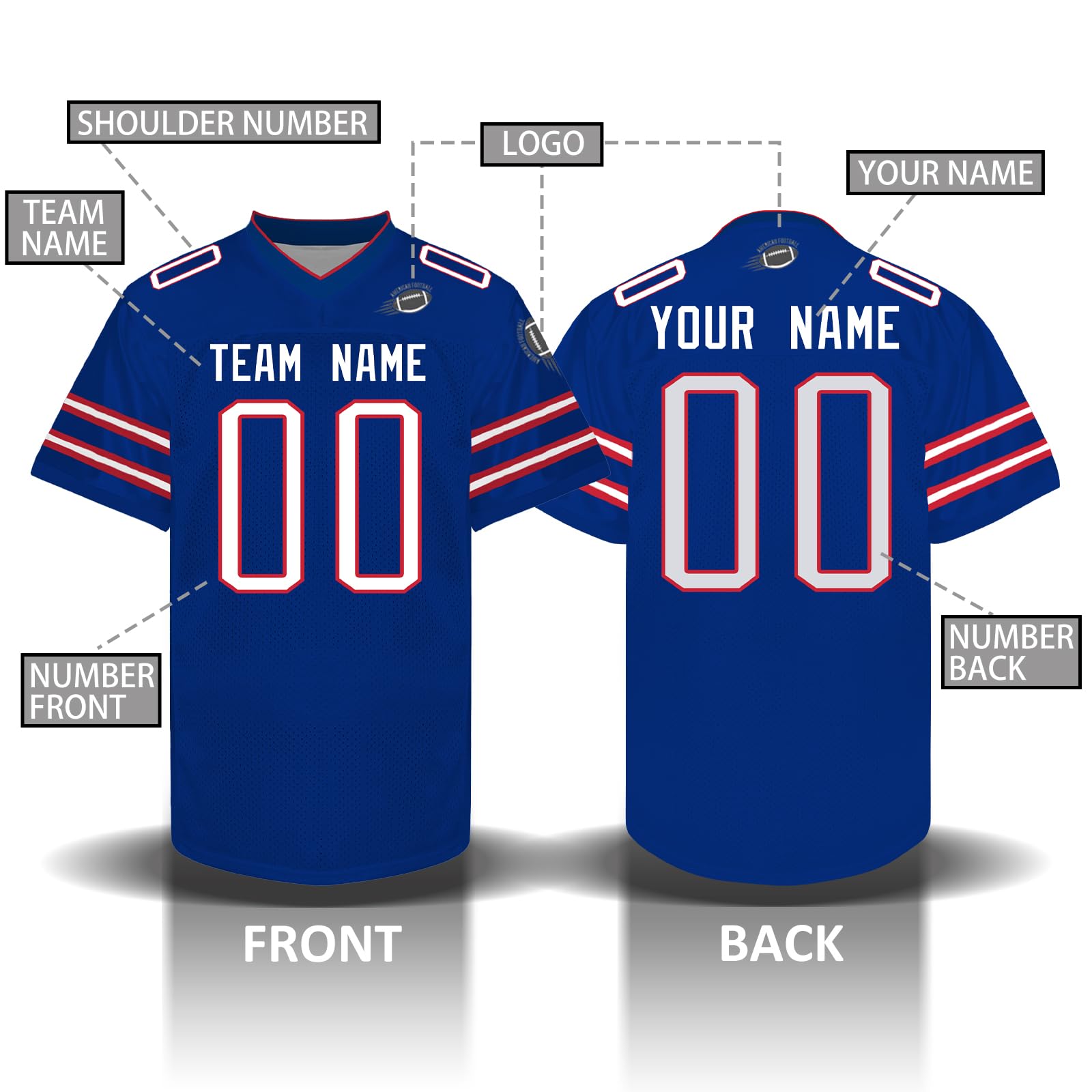 Custom Personalized Football Jerseys - Stitched & Printed Name/Number - Men's Women's Youth Team Uniform Shirts - Perfect for Fans, Gifts & Game Day Outfits