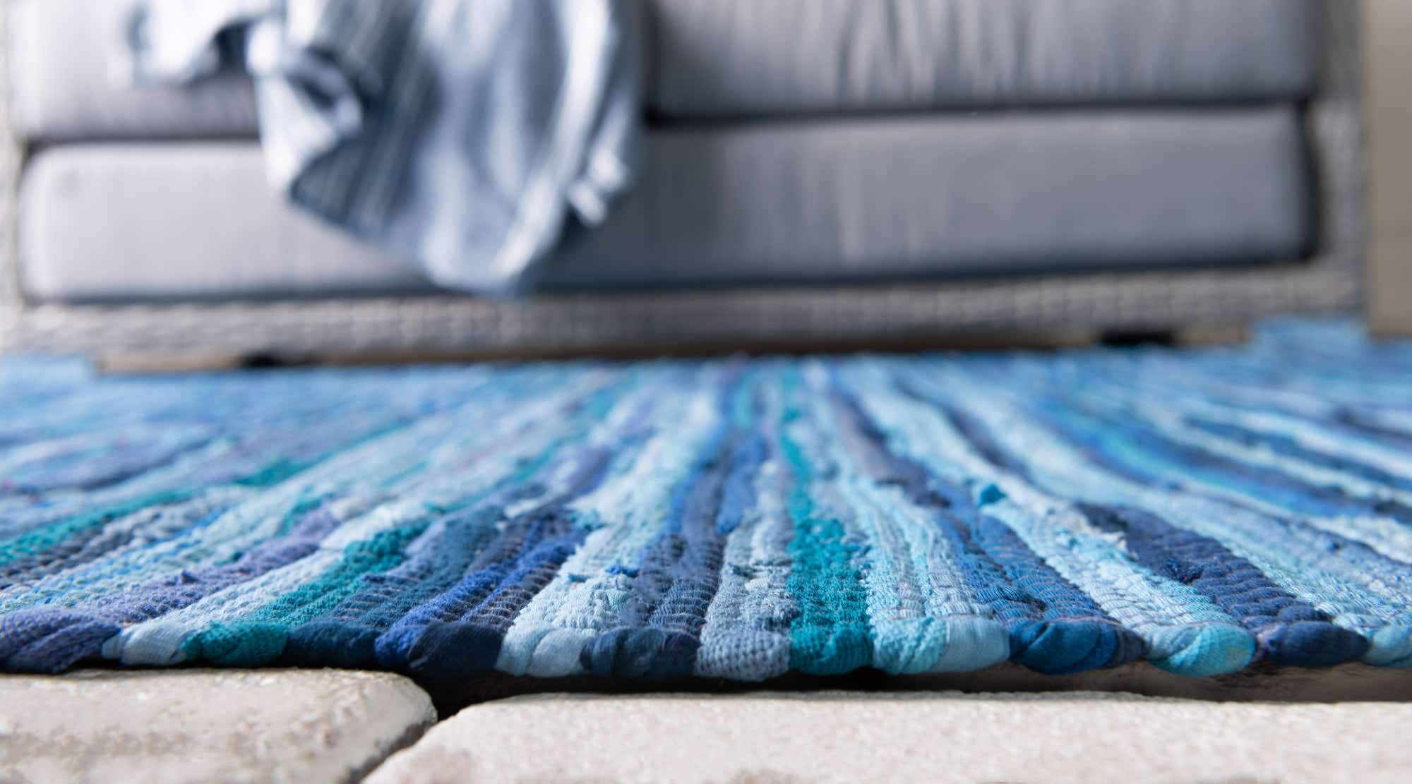 Unique Loom Handwoven Chindi Cotton Striped Area Rug - 9x12 Feet Navy Blue & Ivory - Natural Fiber Soft Floor Mat for Living Room, Bedroom, or Boho Home Decor