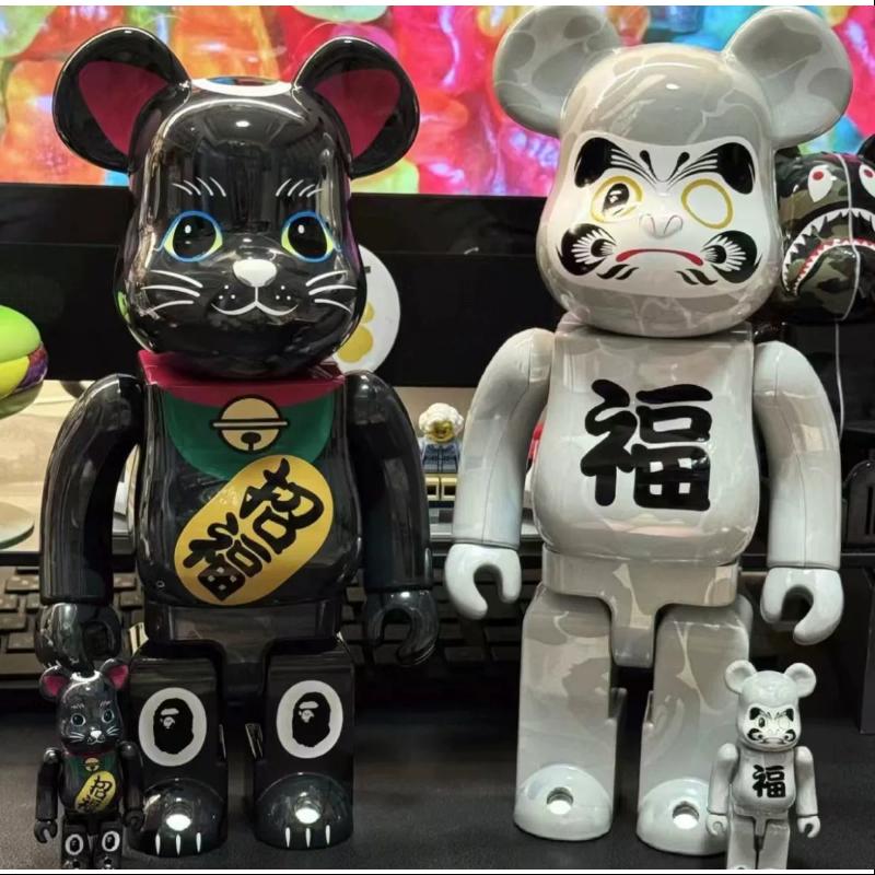 Exclusive Be@rbrick Bape Lucky Cat Daruma White & Black 400% & 100% 4PCS Limited Edition 2024 - Perfect for Collectors, Anime Fans & Home Decor Display