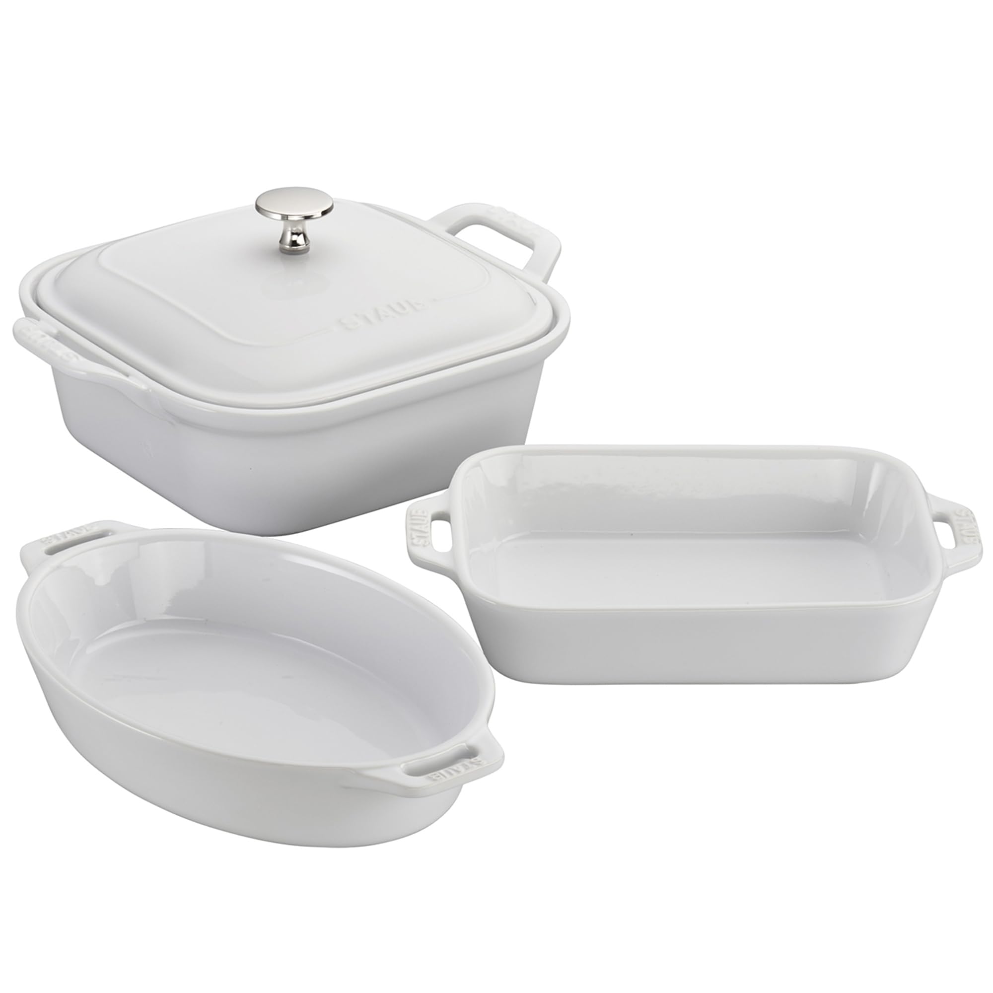 Staub 4-Piece Ceramic Baking Set - Casserole Dish with Lid, Brownie Pan, White | Oven-Safe Cookware for Baking, Roasting & Serving | Perfect for Casseroles, Brownies & Dinner Parties
