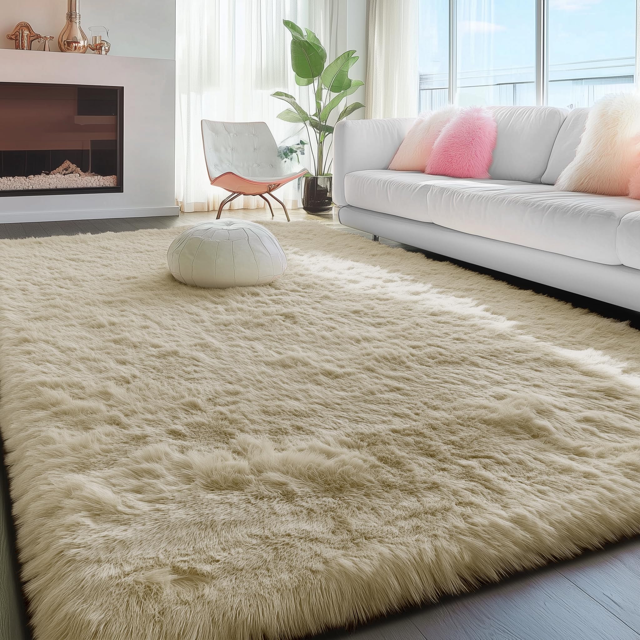 PAGISOFE Fluffy 5x7 Shag Area Rug - Ultra Soft Plush Fur Beige Carpet for Living Room, Bedroom, Nursery & Dorm Decor | Modern Fuzzy Shaggy Rug for Cozy Home & Kids Room (Indoor Use)