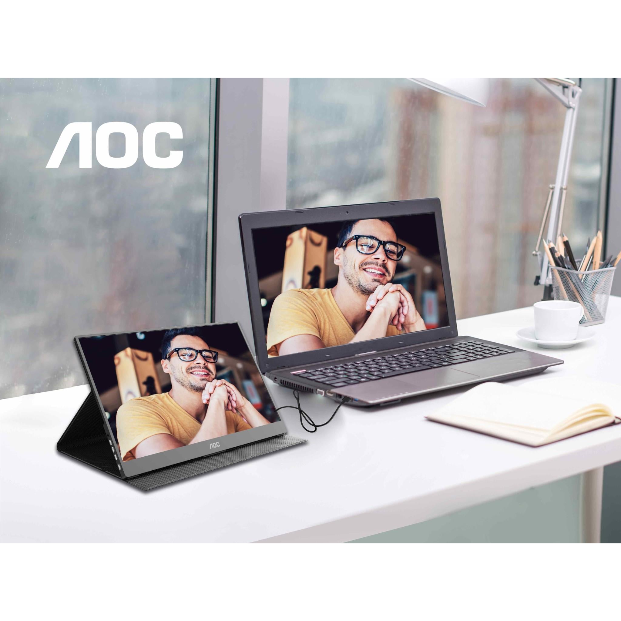 AOC 16T10 15.6 Inch FHD IPS Portable Monitor with USB-C & HDMI - Slim Second Screen for Laptop, Gaming, and Office Work