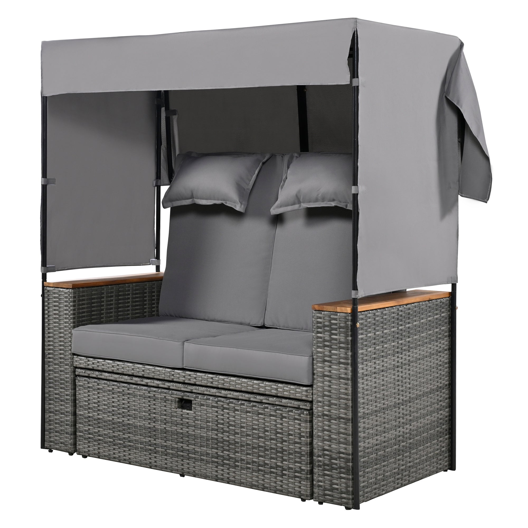 2-Piece Outdoor Rattan Daybed with 5 Adjustable Positions - Patio Loveseat Sofa Set for Poolside, Garden, or Backyard Relaxation