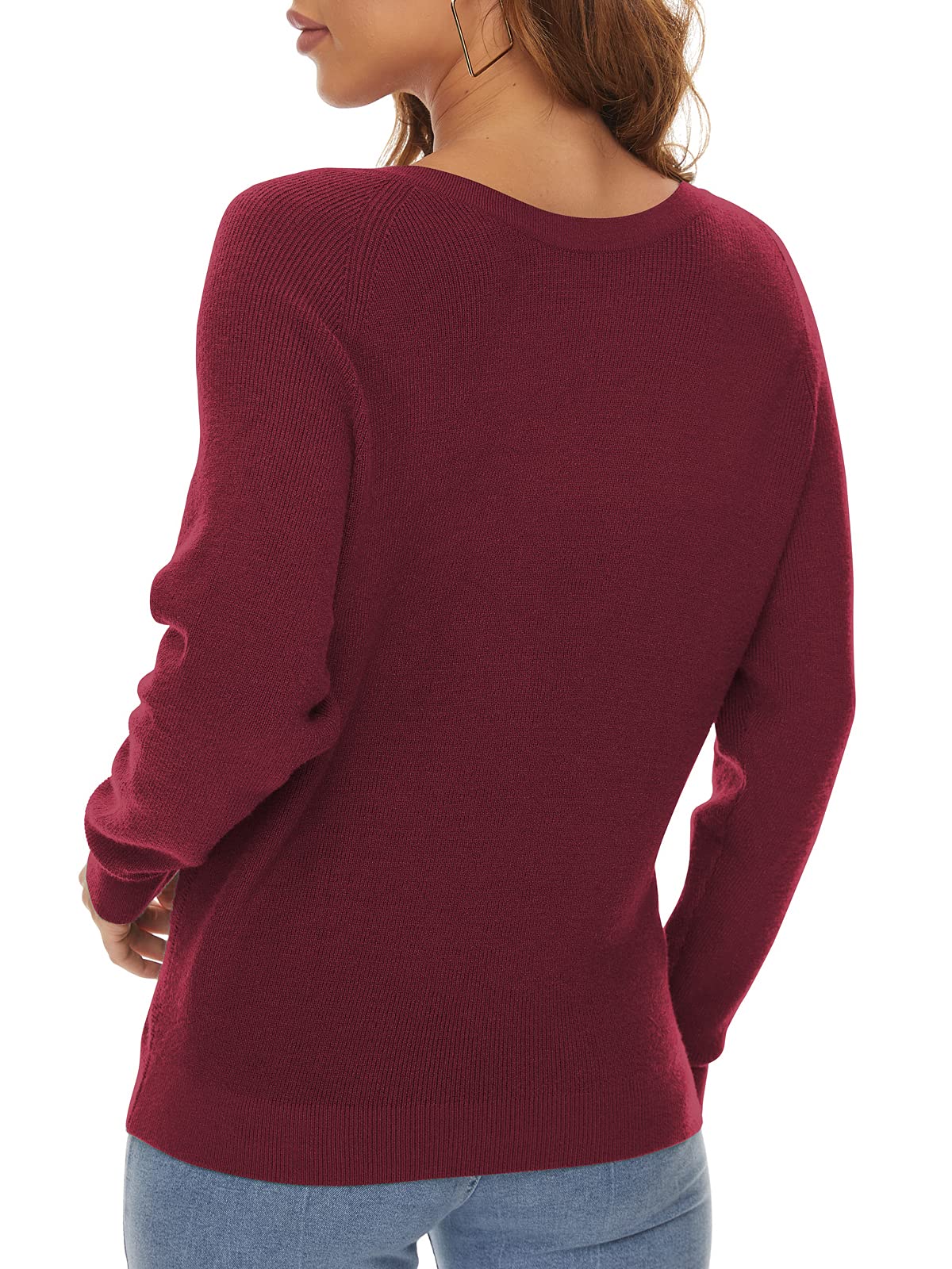 LILBETTER Women's Long Sleeve Loose Knit Sweater - Criss Cross Twisted Back Pullover Jumper for Casual Outfits & Fall Fashion