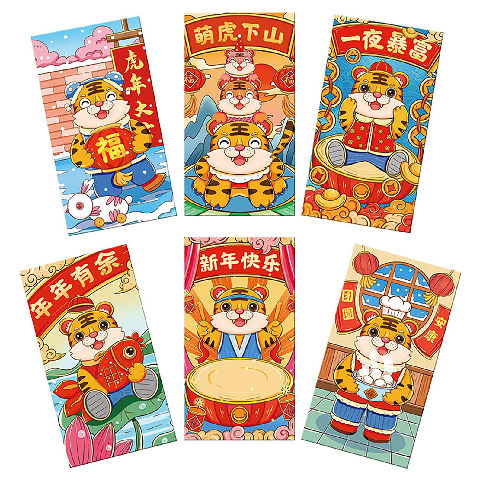 TBoxBo 6 PCS 2022 Chinese New Year Tiger Red Envelopes - Lucky Money Packets for Spring Festival, Wedding, Birthday Gifts | Chinese Tradition Hong Bao for Lunar New Year Celebrations, Party Favors, and Cultural Events