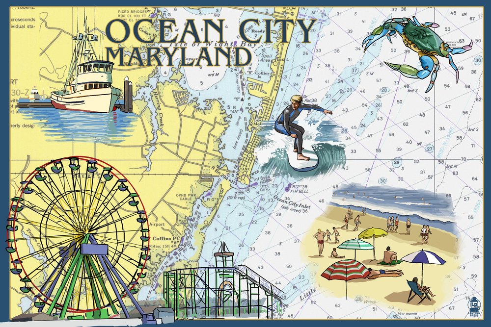 Ocean City Maryland Nautical Chart - 16x24 Gallery Quality Metal Wall Art, Aluminum Decor for Coastal & Beach House Decor, Office or Living Room