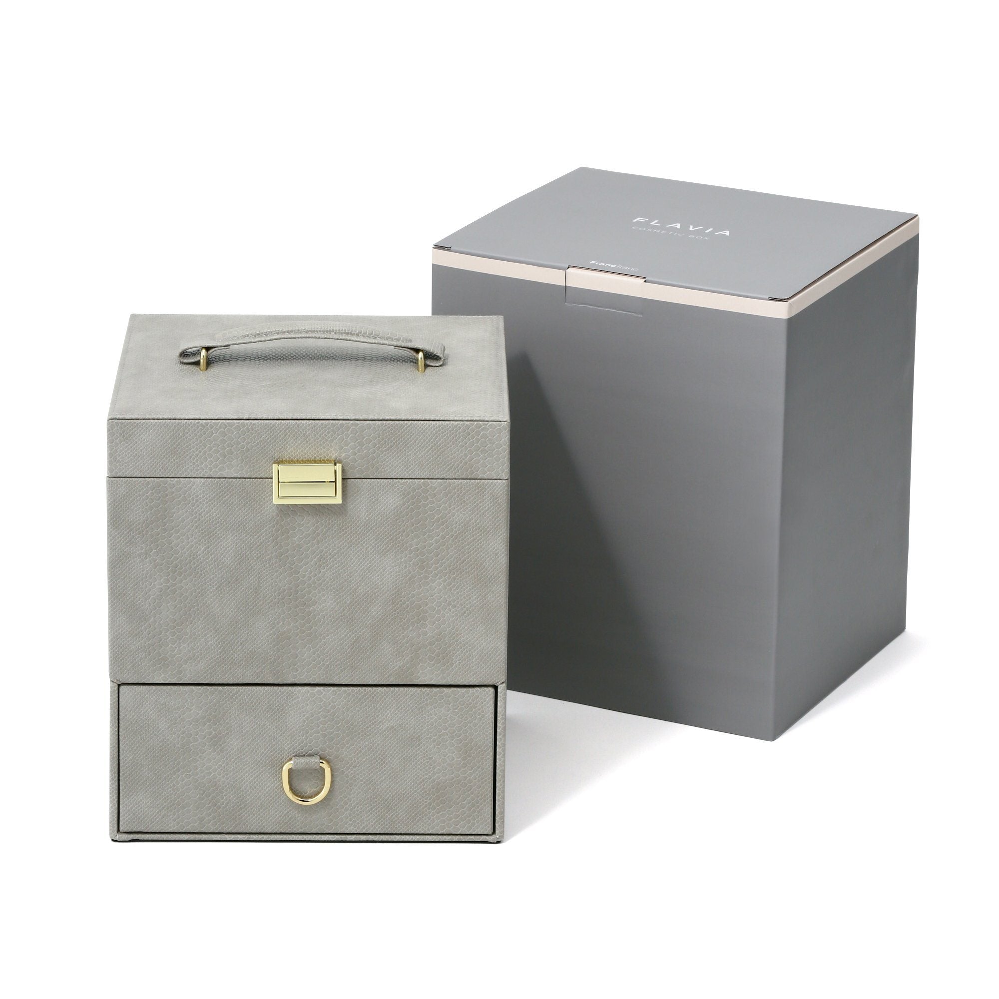 Flavia Cosmetic Organizer Box - Gray Makeup Storage Case for Vanity, Travel & Bathroom Organization