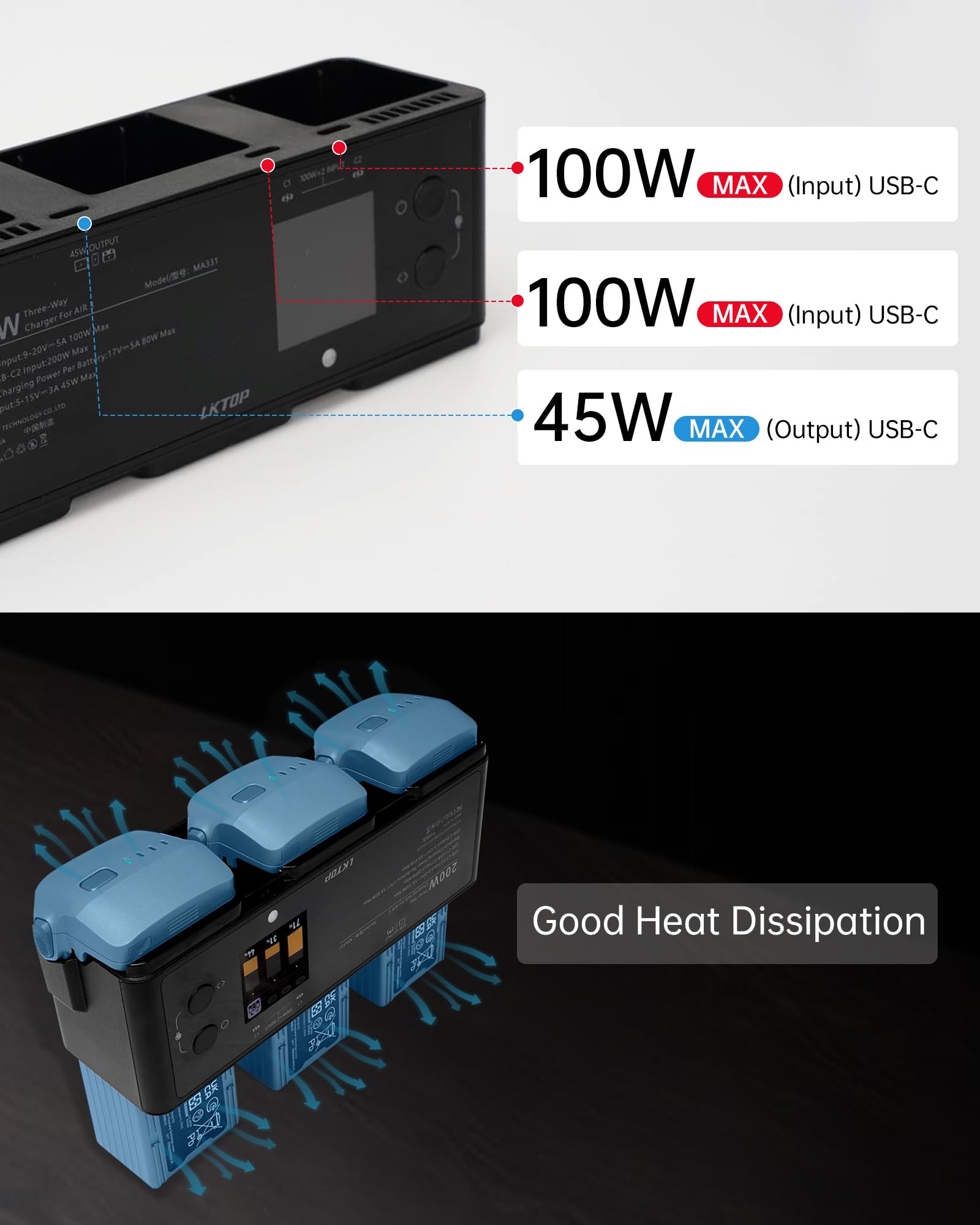 200W Fast Charging Kit for DJI Air 3/Air 3S Drone - Includes 100W USB-C Power Adapter, LED Display, Storage/Gathering Mode & Alarm - Perfect for Outdoor Drone Photography, Travel & Professional Aerial Shoots