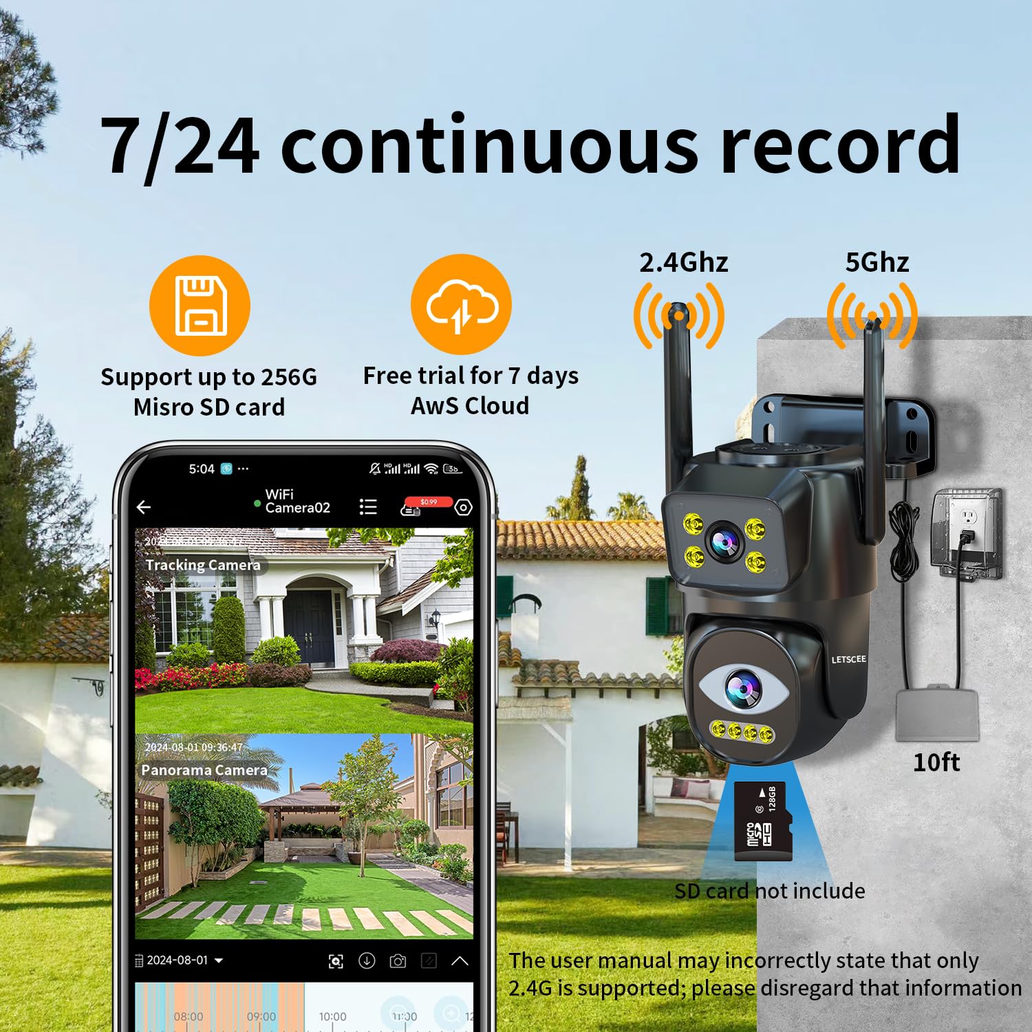 Dual Lens WiFi Security Camera Outdoor - 2.4G/5G PTZ Plug-in Auto Tracking Home Surveillance System with Night Vision & 24/7 Recording | Ideal for Home Security, Baby Monitoring & Property Protection