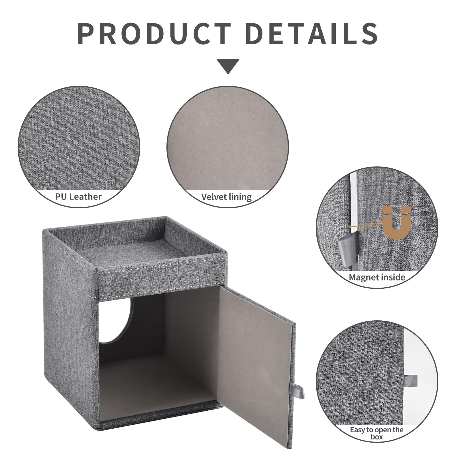 PU Leather Square Tissue Box Cover with Storage Tray - Kleenex Holder Organizer for Bathroom Vanity, Bedroom, Office & Car | Stylish Decorative Napkin Caddy (Grey) | Perfect for Home Decor & Gift Giving