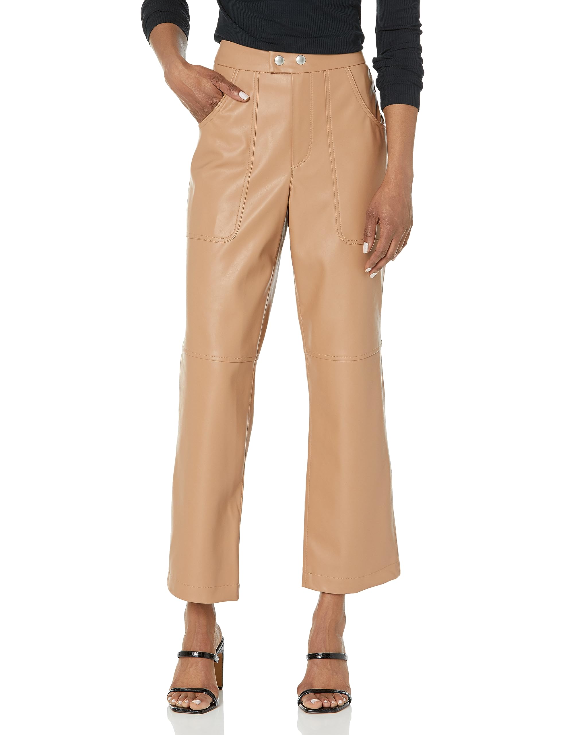 BLANKNYC Women's Vegan Leather Ribcage Straight Leg Pants - The Baxter Pants | High Waisted Faux Leather Trousers for Work, Night Out & Casual Wear