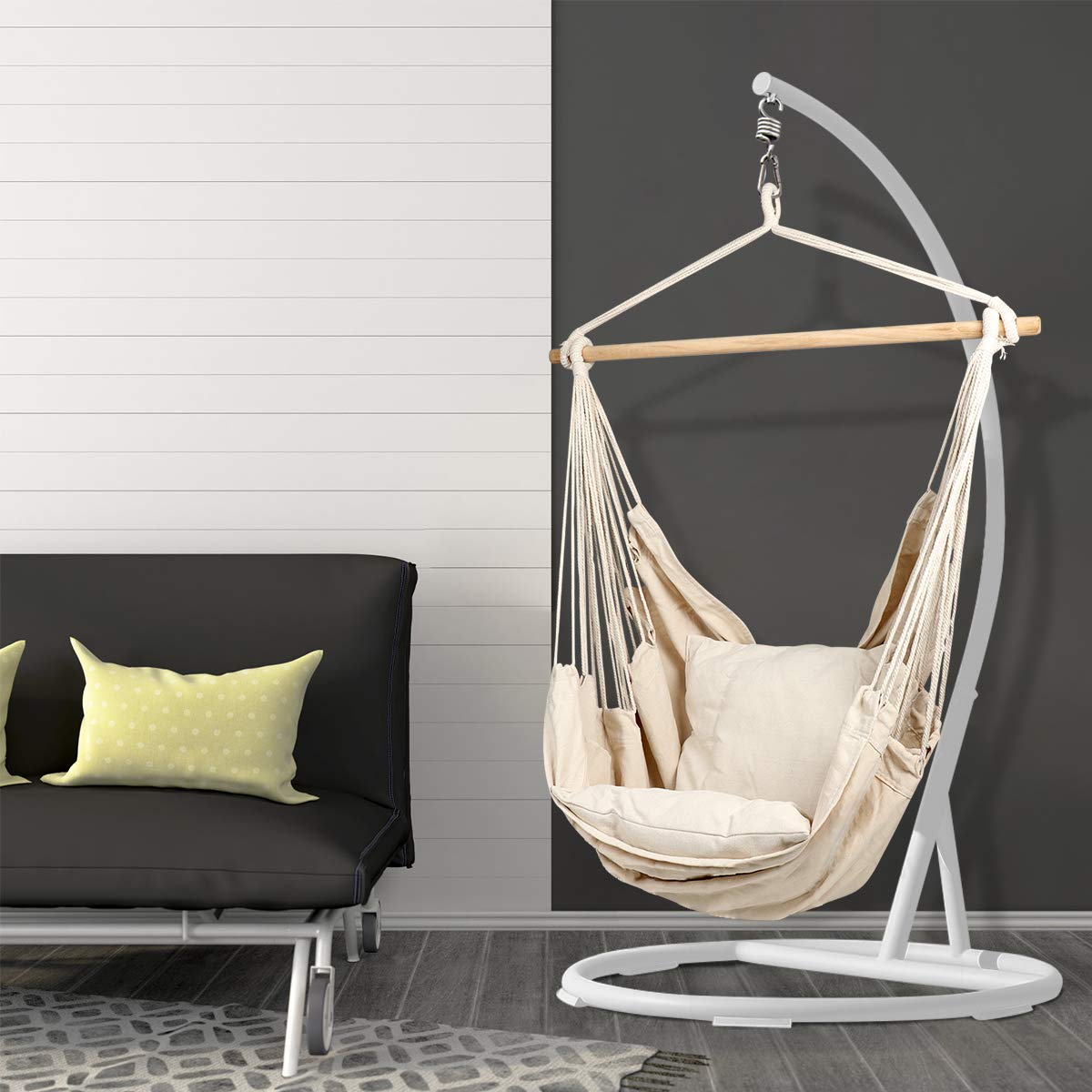 **Cotton Weave Hanging Rope Hammock Chair Swing with 2 Seat Cushions & Carrying Bag – Indoor/Outdoor, Garden, Patio, Porch, Yard – Supports 265 lbs – Perfect for Relaxing, Reading & Lounging**