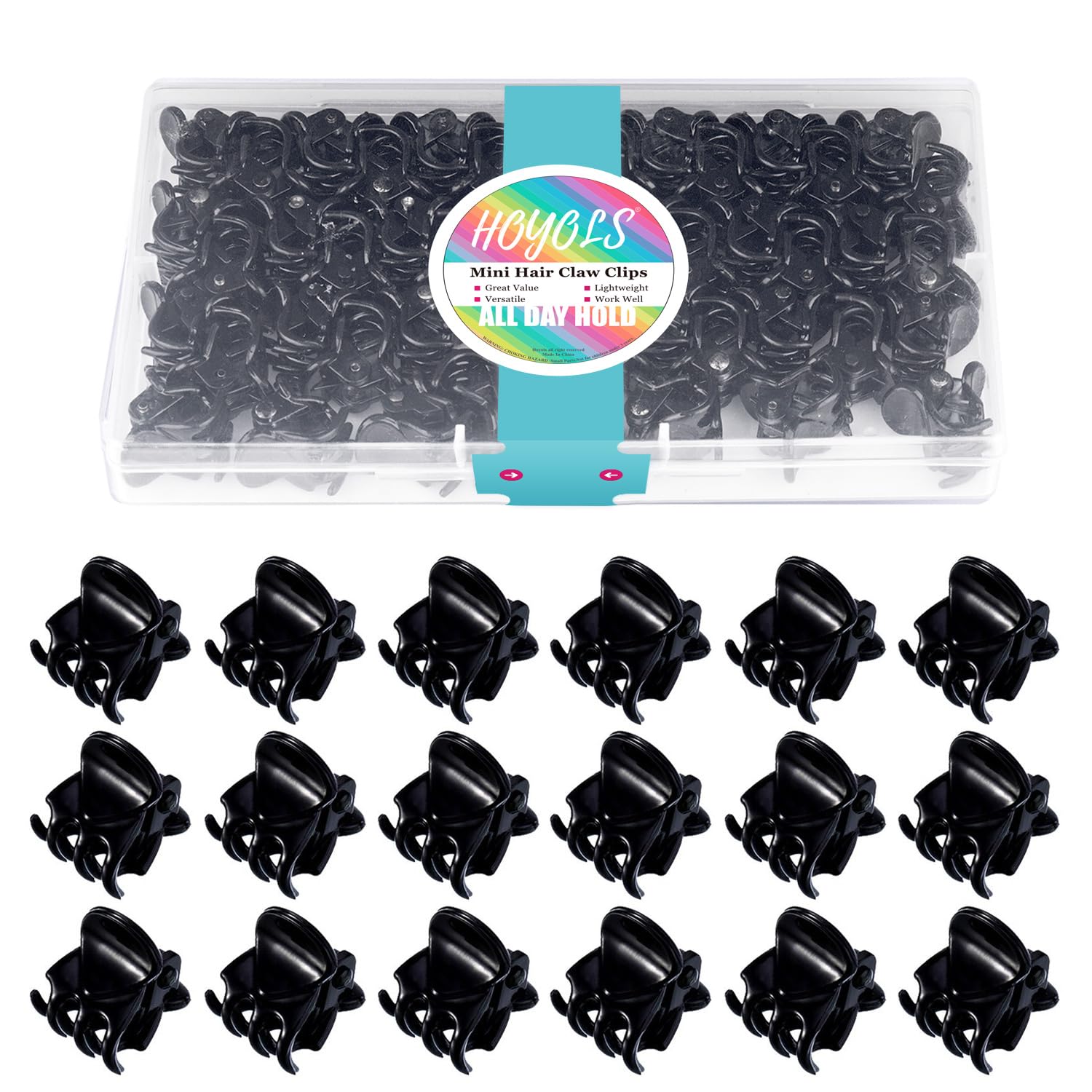 48 Pcs Black Mini Hair Claw Clips for Women & Girls - Non-Slip Jaw Clamps for Fine to Thick Hair - Secure Hold Styling Accessories in Plastic Box (Great for Travel, Gym & Everyday Hairstyles)