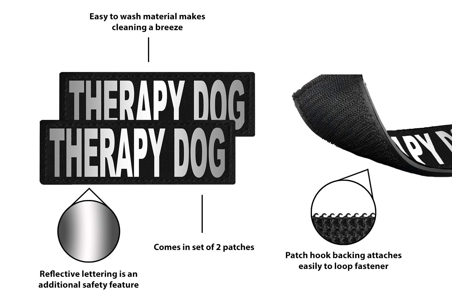 Therapy Dog Removable Patches for Large/X-Large Dogs - Embroidered Iron-On Badges for Service Vests, Training & Emotional Support - Perfect for Pet Owners, Trainers & Animal Lovers