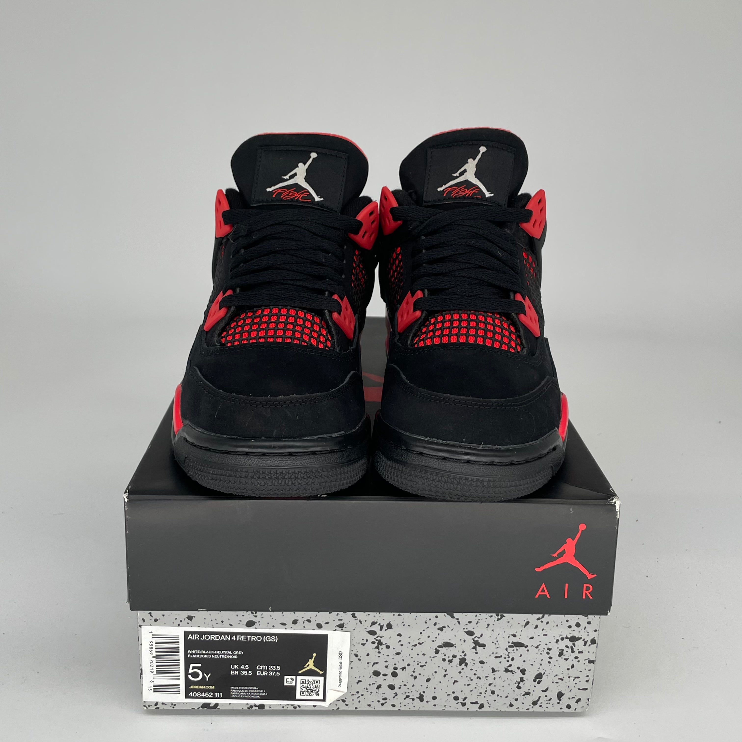 AIR JORDAN 4 Red Thunder Sneakers - Size 5Y (408452-016) - Men's Basketball Shoes for Court & Street Style