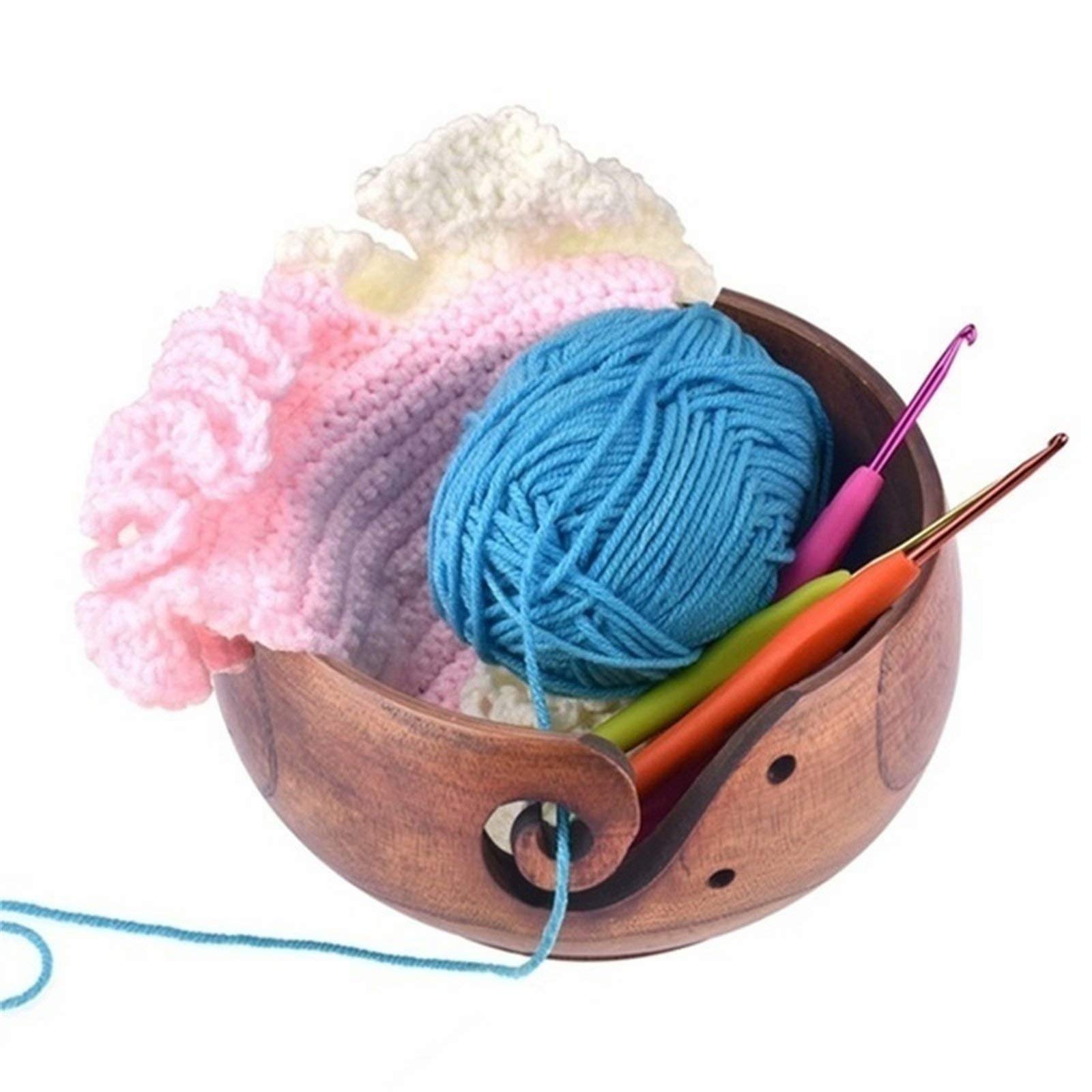 Handmade Wooden Yarn Bowl with Lid - 6