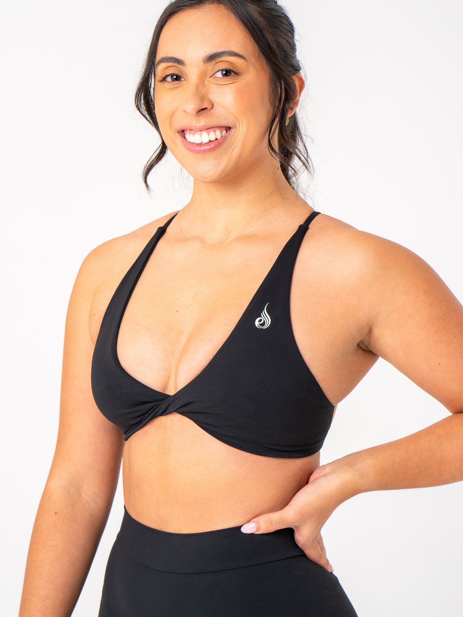 NKD Twist Sports Bra for Women - High Support Workout Top - Breathable & Moisture Wicking - Black - Perfect for Yoga, Running & Gym