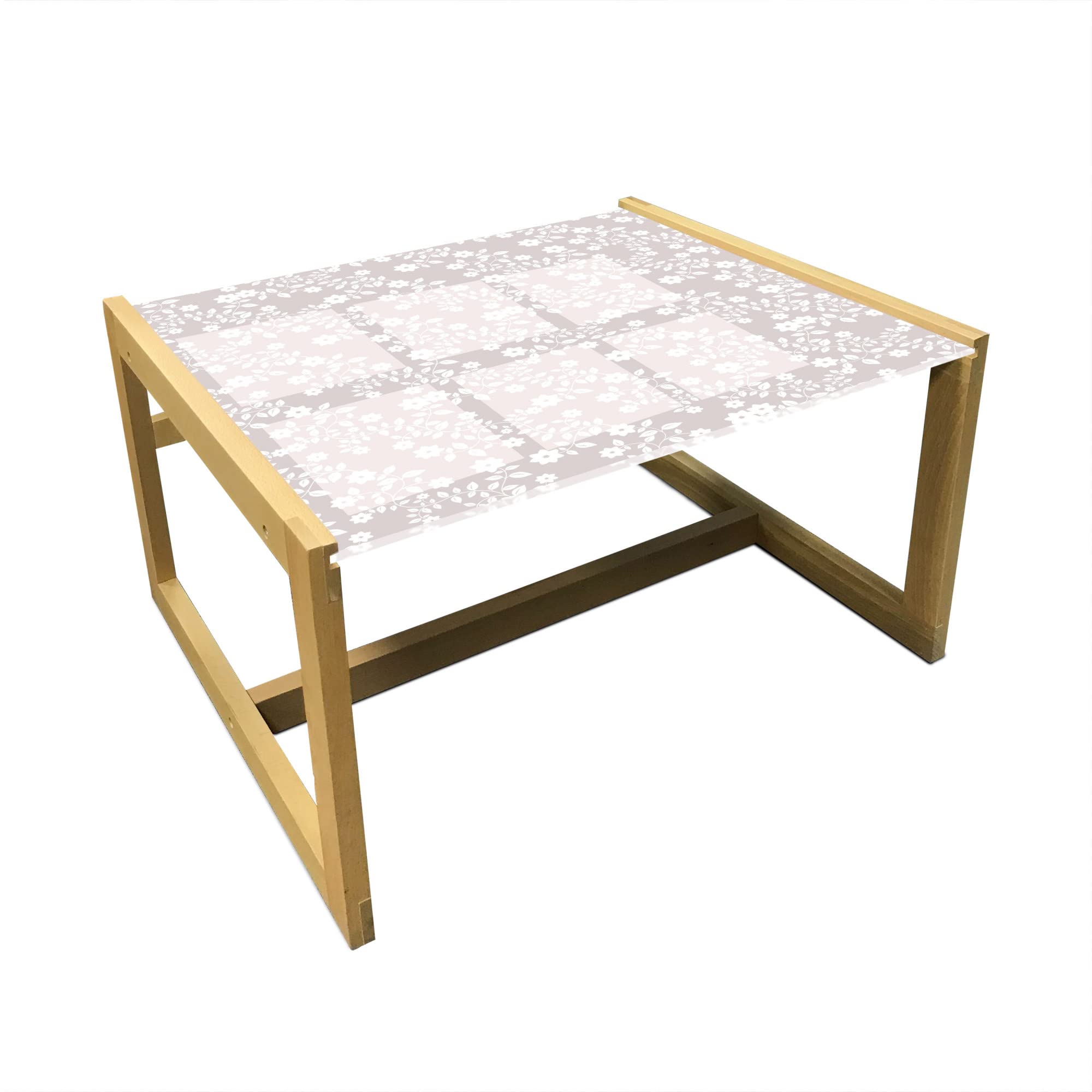 Ambesonne Floral Coffee Table - Pastel Meadow Scenery with Simple Flowers & Leaves, Acrylic Glass Top & Wooden Frame, Medium Size in Pale Mauve & White - Perfect for Living Rooms, Offices & Dorm Decor