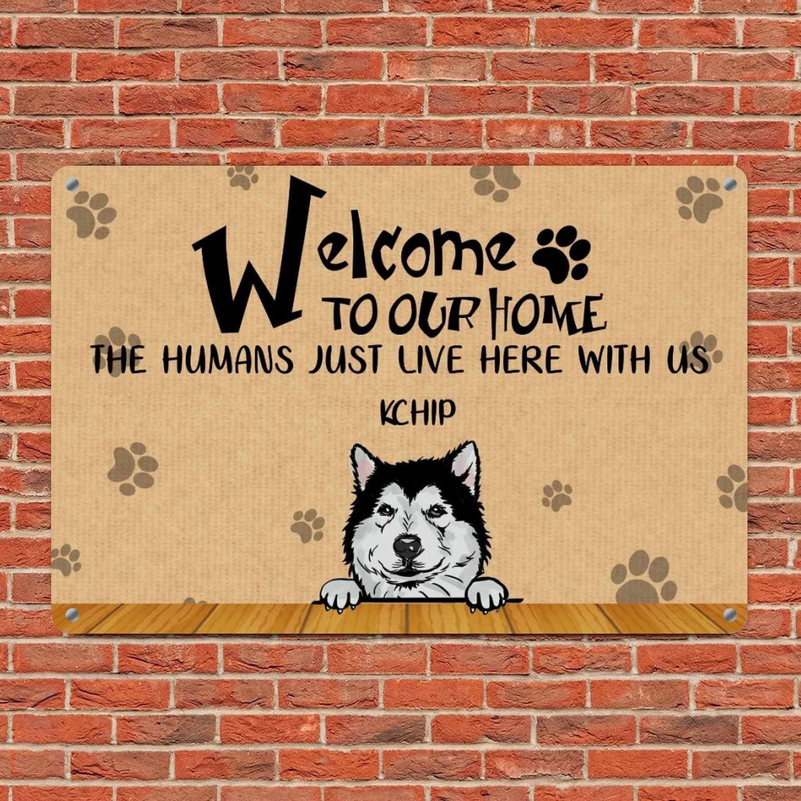 Custom Siberian Husky Dog Name Metal Sign - Funny Welcome Plaque for Pet Owners | Distressed Metal Wall Decor for Front Door | Perfect Gift for Dog Moms & Pet Lovers | Home Entryway Decor & Dog-Themed Housewarming Present