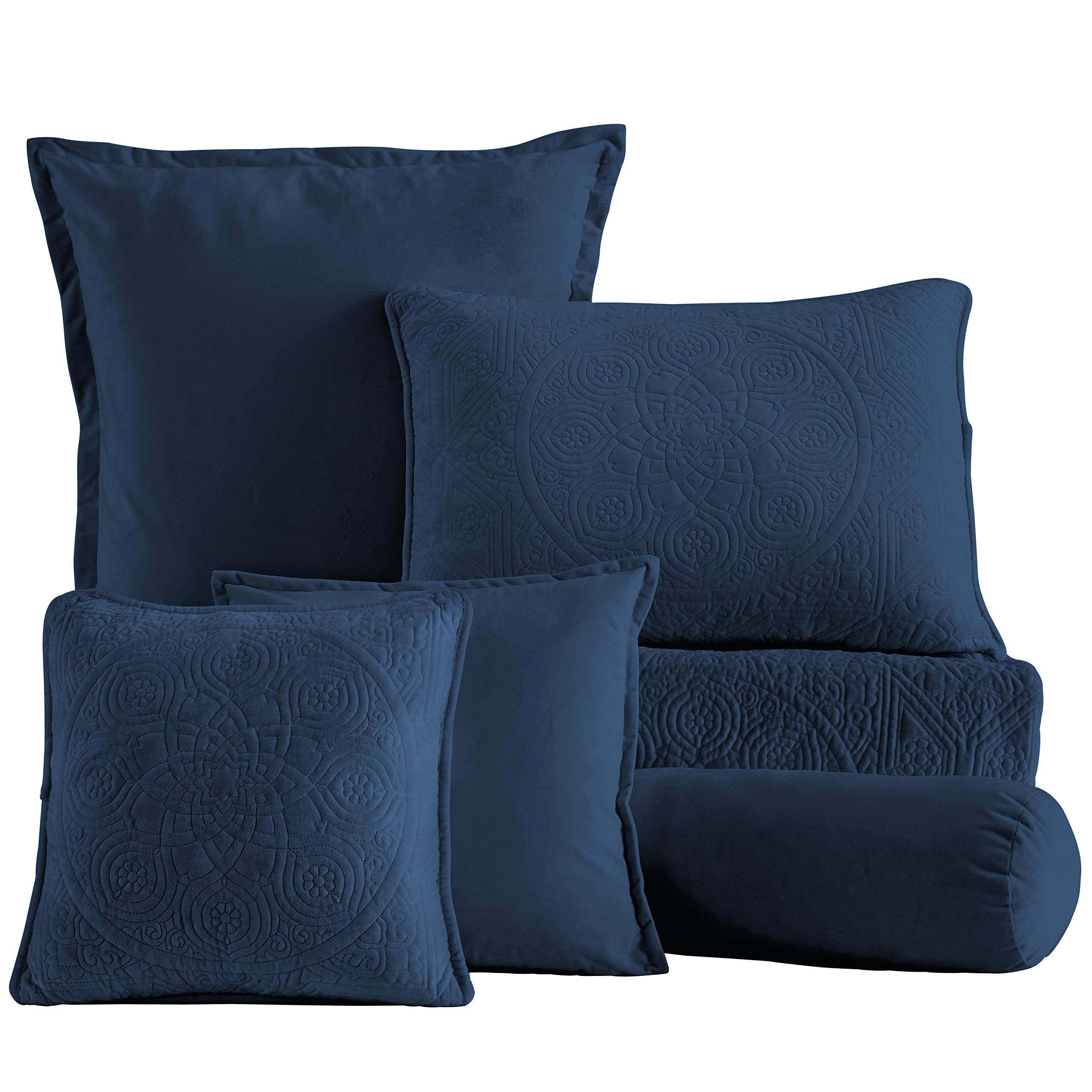 Premium Velvet Quilt Set King Size - Charlotte Luxury Heavyweight Velvet Bedding Collection with Cotton Backing & Batting, Navy Blue - Perfect for Winter Warmth & Elegant Bedroom Decor