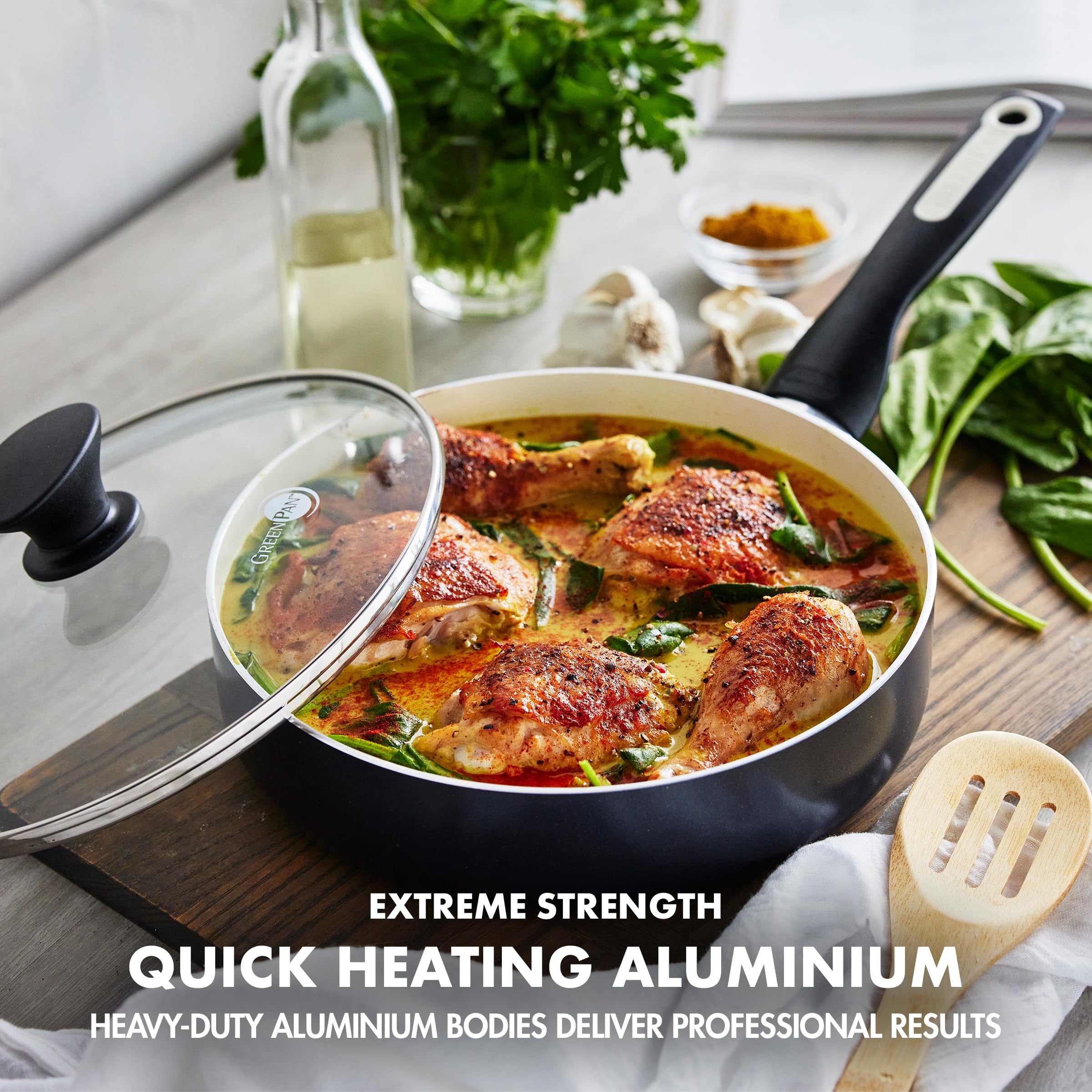 GreenPan Rio 16-Piece Nonstick Cookware Set - PFAS-Free Ceramic Coating, Hard Anodized, Bakelite Handles - Includes Fry Pans, Saucepan, Saute Pan & Stock Pot - Dishwasher Safe & Oven Safe to 600°F - Perfect for Healthy Cooking, Frying, Boiling & Meal Prep in Modern Kitchens