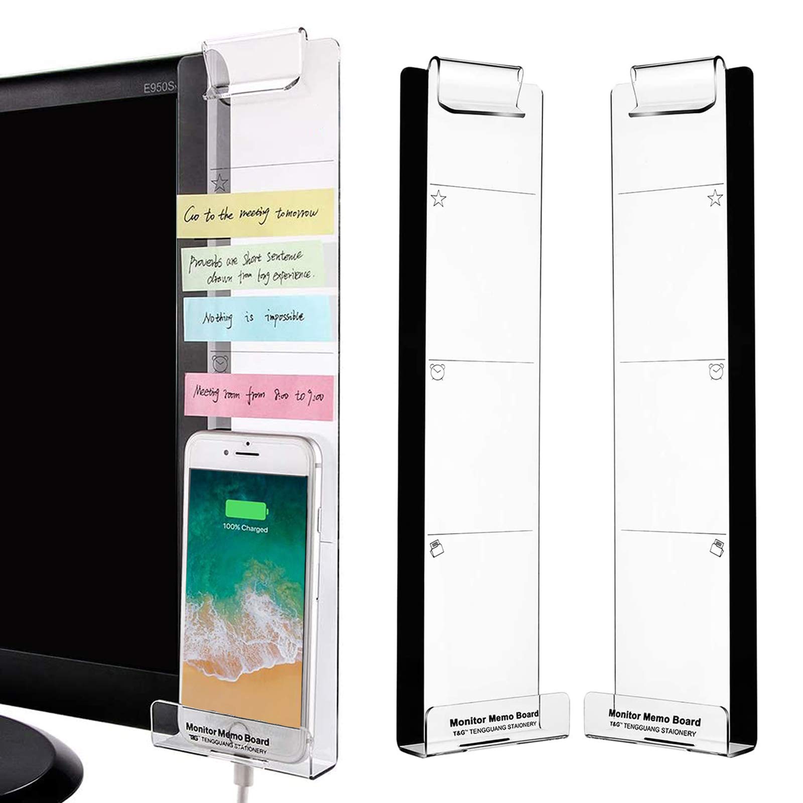 Transparent Sticky Note Holder & Monitor Memo Board - Multifunctional Desktop Organizer with Clip for Notes, Phone & Shelf (Left/Right) - Perfect for Office, Home & Workspace Organization