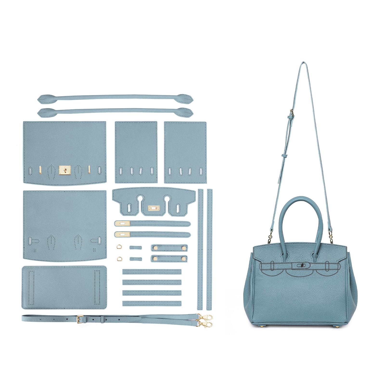 POPSEWING DIY Leather Crossbody Bag Kit for Women & Girls - Designer Handbag Making Set with Sewing Supplies - Perfect Christmas Gift for Girlfriend (Blue) | Crafting, Fashion Accessory, Personalized Present