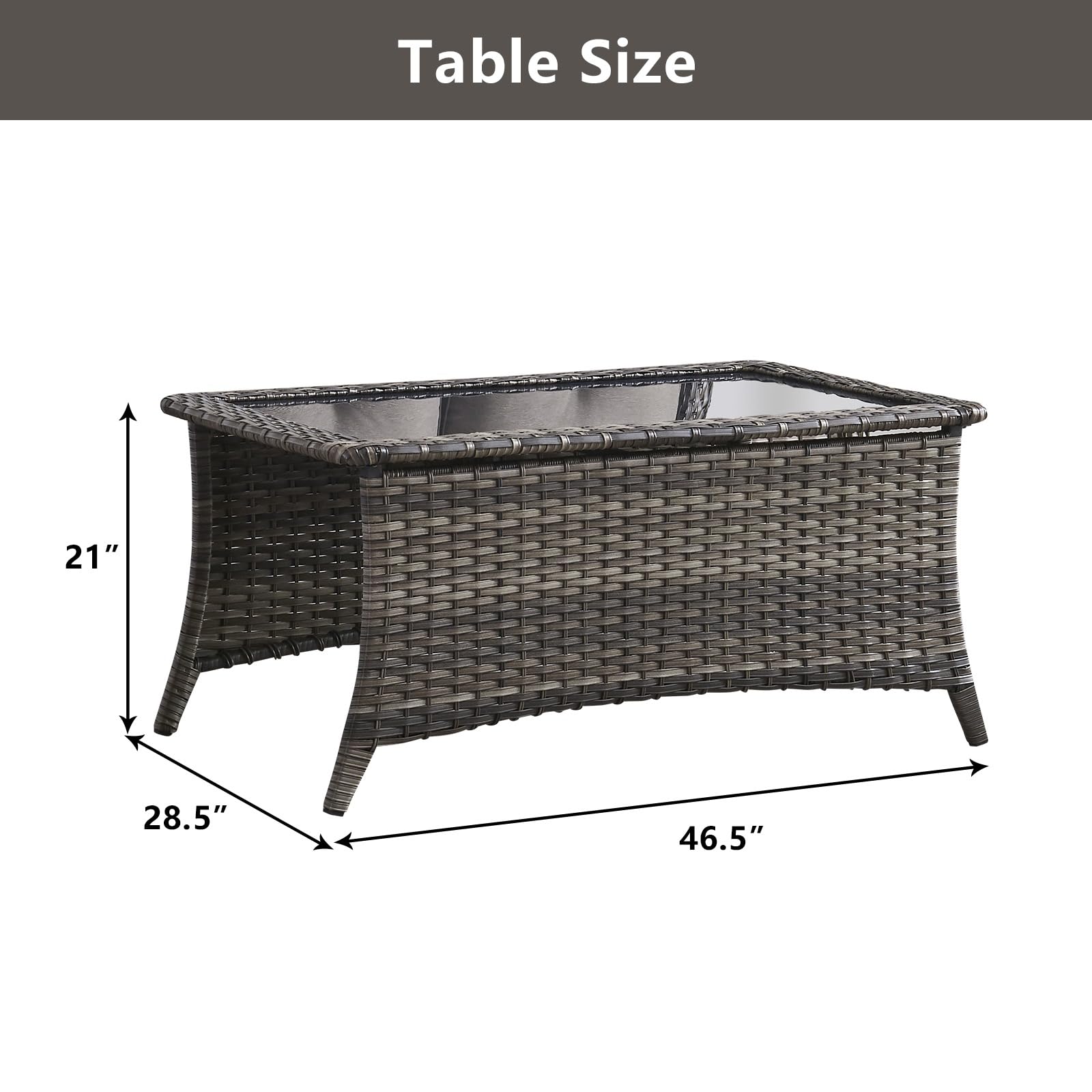 **Outdoor Coffee Table with Tempered Glass Top - Rectangular Patio Table in Mixed Grey Wicker - Handwoven Rattan Coffee Table for Porch, Deck, Backyard - Perfect for Outdoor Lounging, Entertaining & Relaxation**