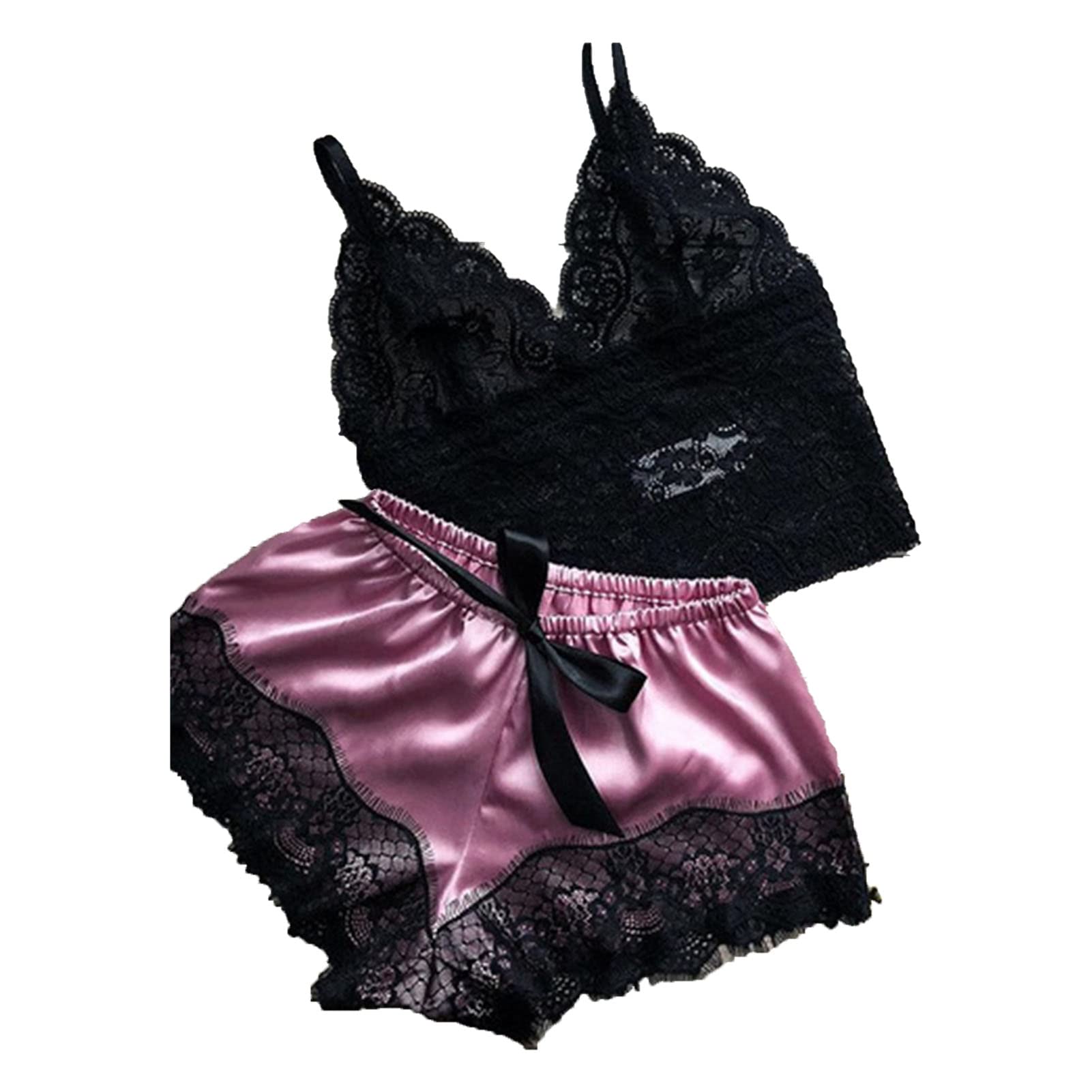 Sexy Floral Lace Pajama Set for Women - Cami & Shorts Nightwear for Sleep & Lounge