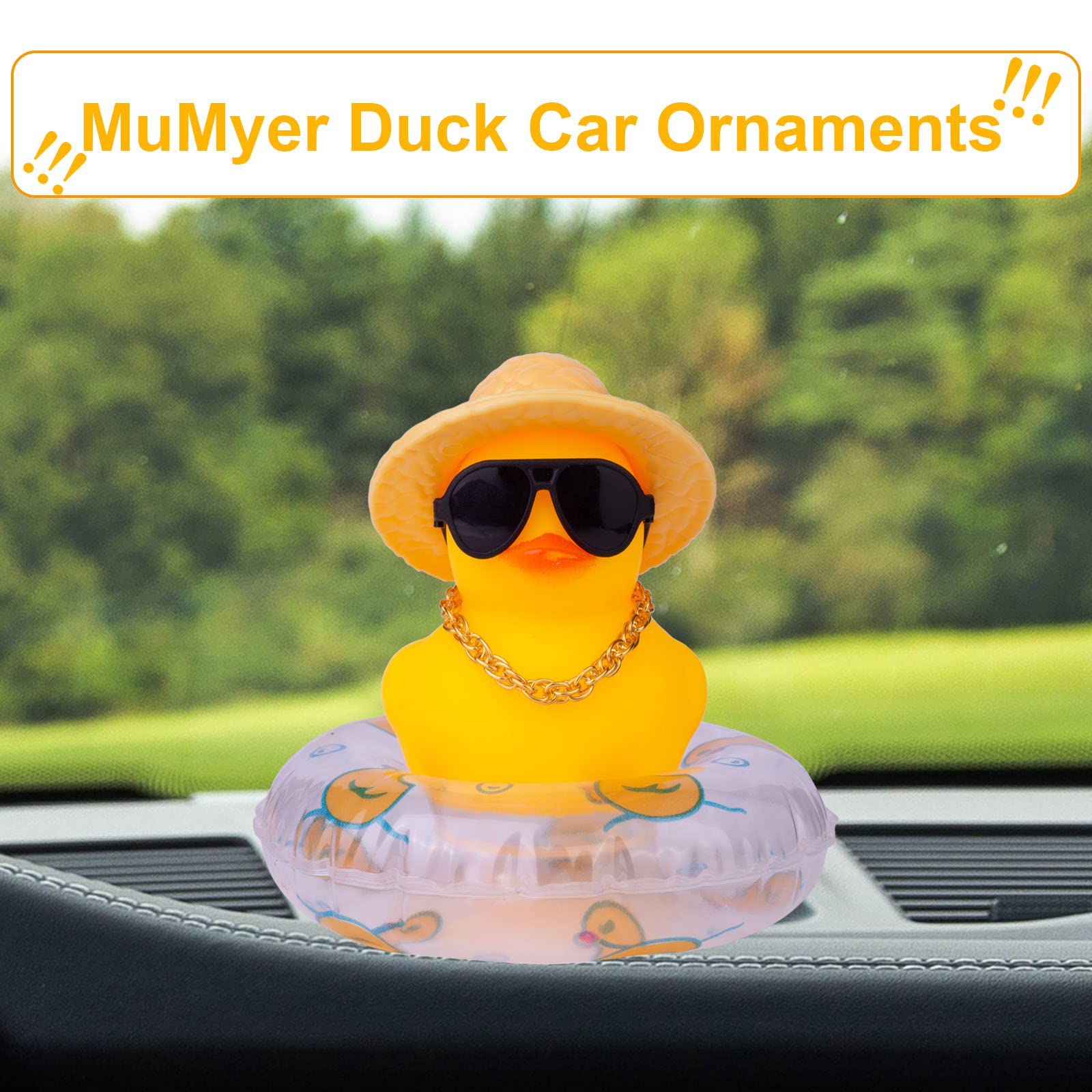 Funny Rubber Duck Car Dashboard Decorations - Cute Duck Ornaments with Mini Swim Ring, Sun Hat, Necklace & Sunglasses - Perfect for Car Accessories, Gifts, and Dashboard Decor