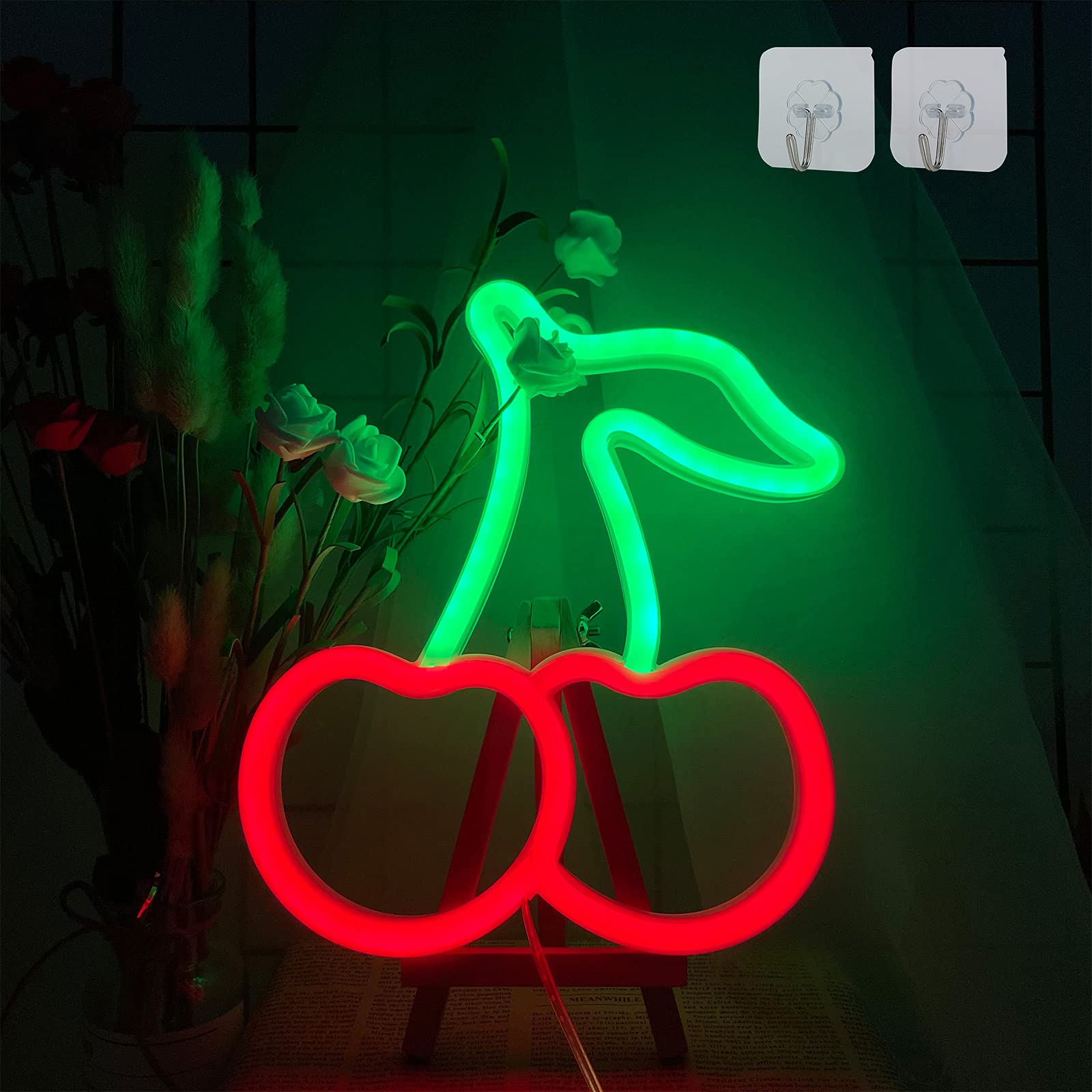 ENUOLI Cherry Neon Sign - LED Wall Decor for Bedroom, Kids Room & Home - USB/Battery Powered Fruit Art Light for Christmas, Birthday, Wedding Party - Perfect for Indoor Decor, Gifts & Instagrammable Spaces