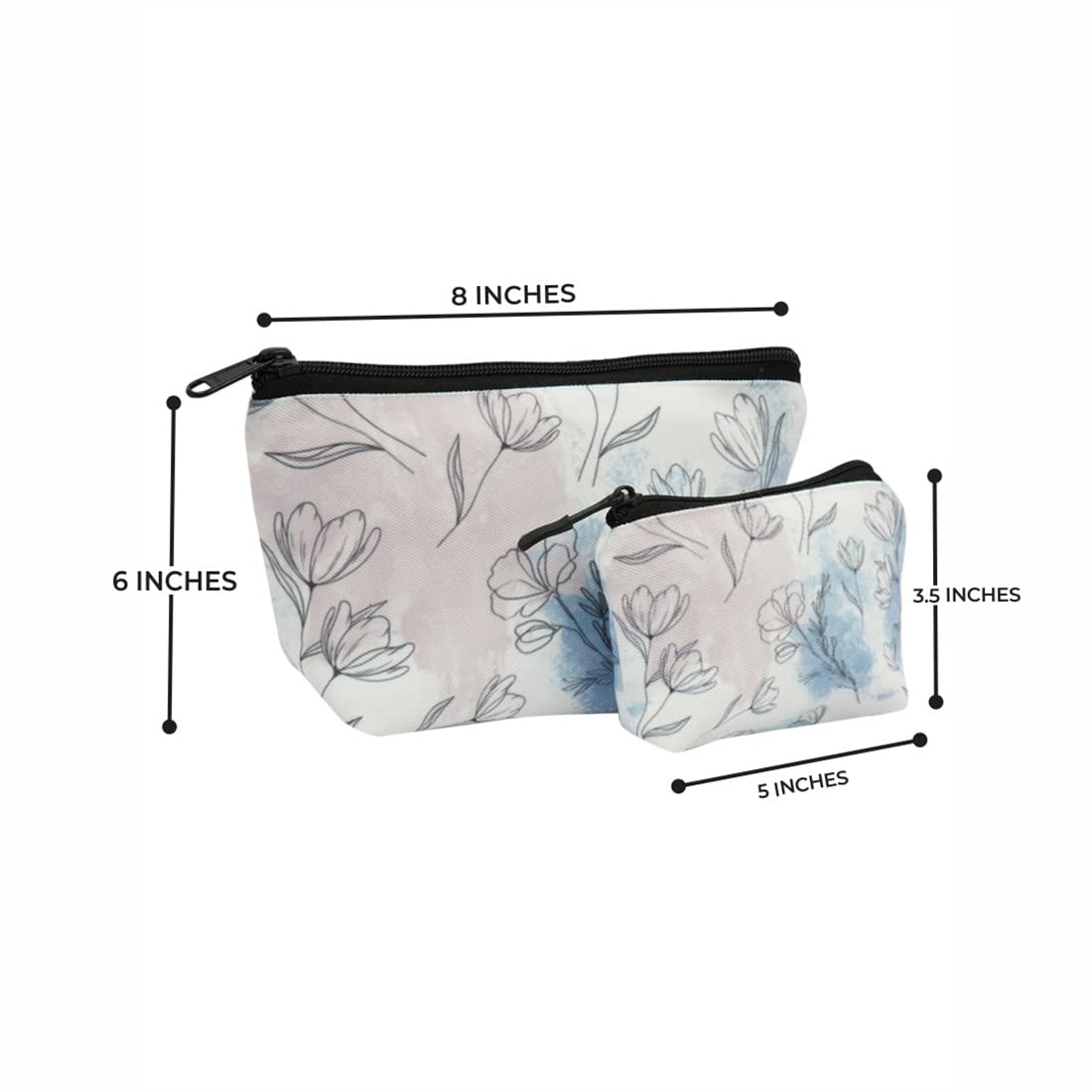 Crazyify Printed Makeup Pouch Set of 2 - Waterproof Cosmetic Bag, Travel Toiletry Organizer & Makeup Brush Holder - Perfect for Travel, Gym, and Daily Essentials Storage