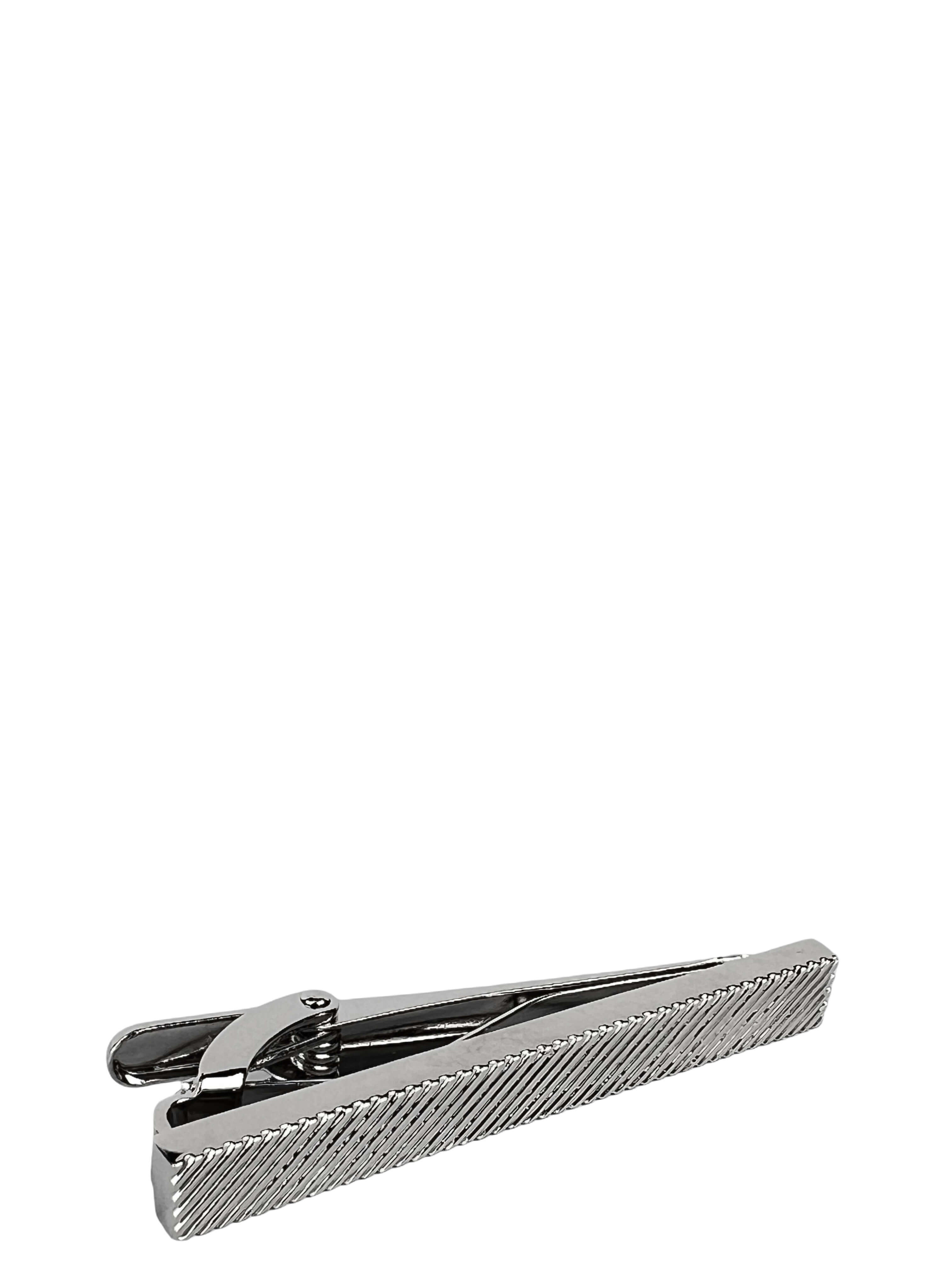 DÉCLIC Ribbed Long Tie Bar - Silver | Stylish Men's Tie Clip for Formal & Business Attire | Perfect for Weddings, Office & Special Occasions