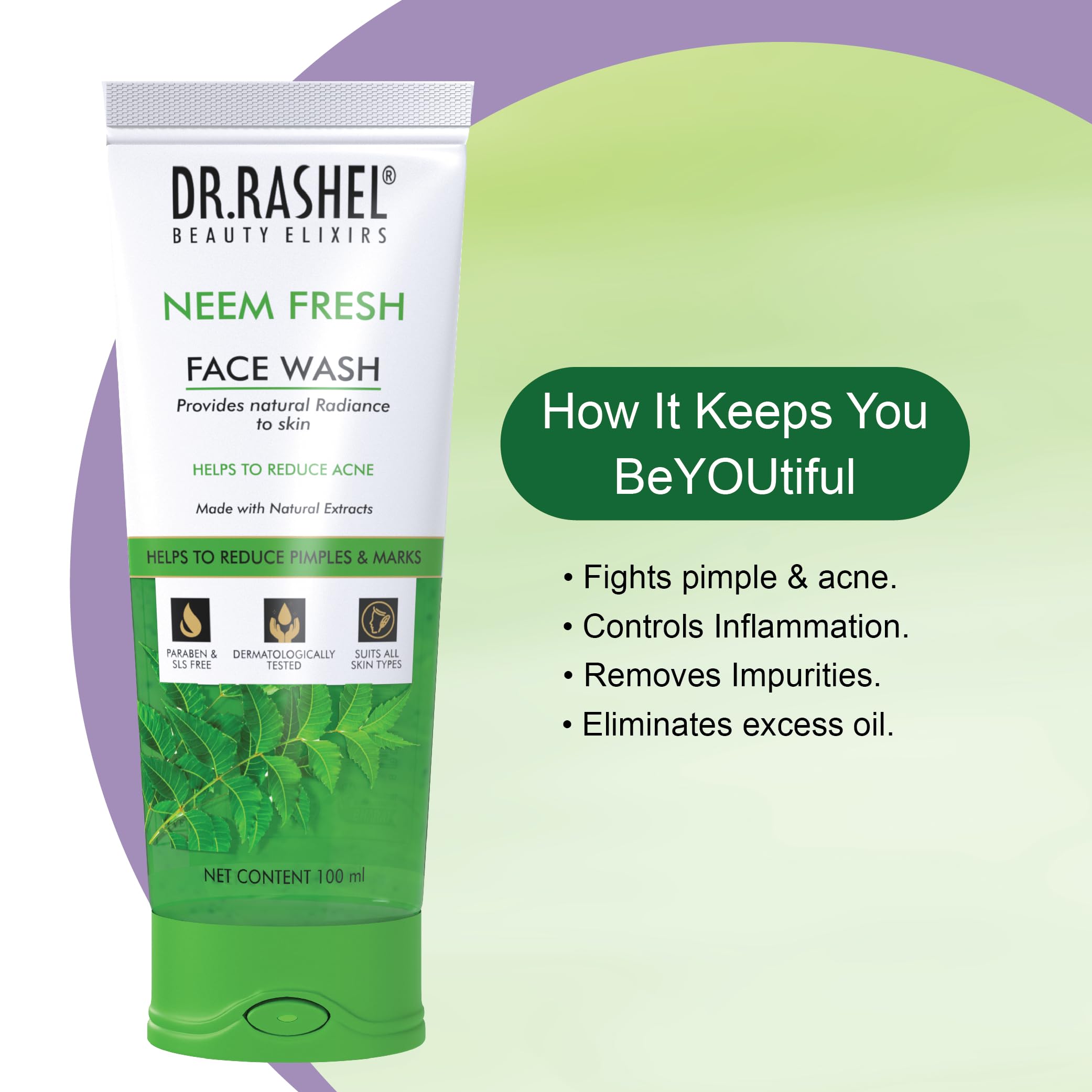 DR.RASHEL Neem & Clove Purifying Face Wash for Men & Women - Deep Cleansing, Anti-Bacterial, Anti-Fungal with Natural Ingredients & Active Neem Slices (100ml) | Perfect for Acne-Prone Skin & Daily Skincare Routine