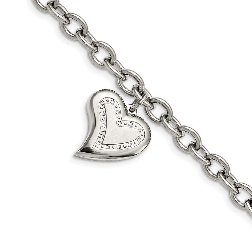 Stainless Steel Cubic Zirconia Heart Charm Bracelet for Women - Elegant Fine Jewelry Gift for Her (7.5 Inch) - Perfect for Valentine's Day, Anniversary & Birthday Presents