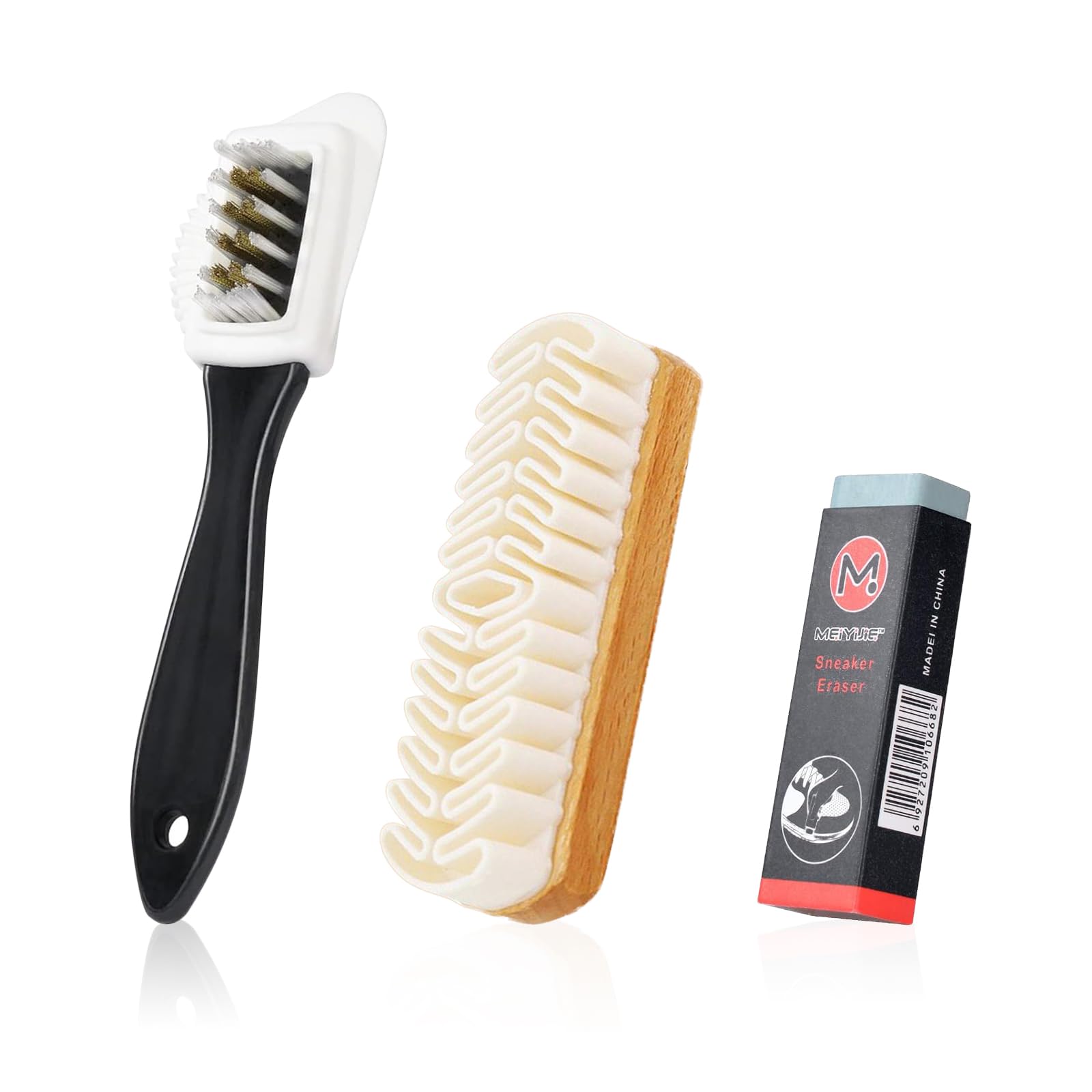 Premium Suede & Nubuck Shoe Brush with Cleaning Eraser - 4-Sided Multifunctional Brass Bristle Shoe Cleaner for Boots, Sneakers & Leather Shoes - Perfect for Home, Office & Travel Shoe Care