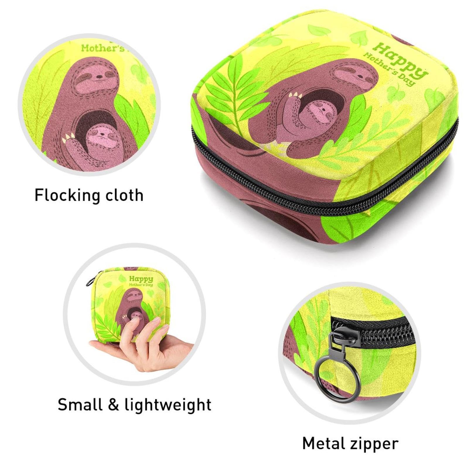 Menstrual Cup Organizer & Sanitary Pad Pouch - Waterproof Travel Storage Bag for Women & Girls - Perfect for Period Essentials, Tampons, and Hygiene Products - Cute Sloth & Baby Design - Ideal for Travel, Gym, Work, and School
