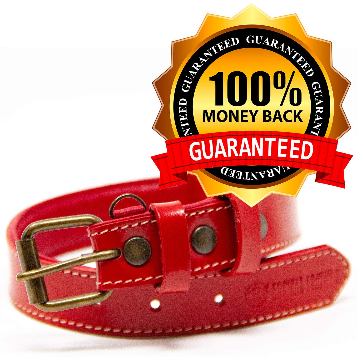 Premium Full Grain Leather Dog Collar for Medium Dogs - Padded Comfort Design, Adjustable & Durable (Red, Medium) | Perfect for Daily Walks, Training & Outdoor Adventures