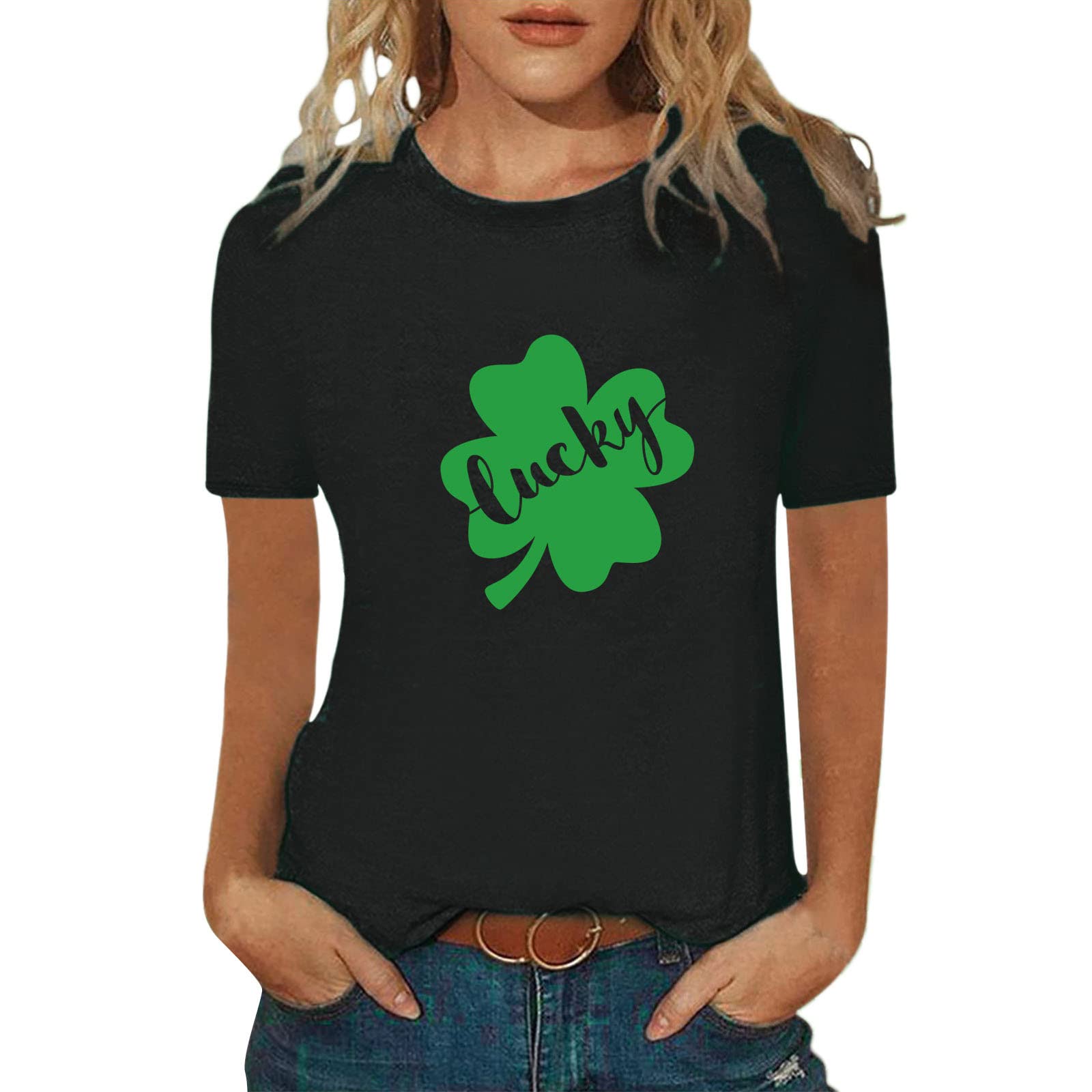 St. Patrick's Day Women's Lucky Print Short Sleeve T-Shirt - Summer Fashion Top for Spring & St. Patrick's Day Celebrations, Parties & Casual Wear