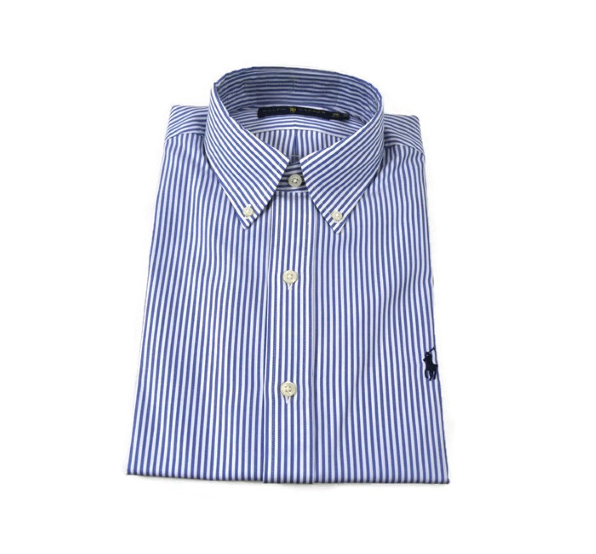 Ralph Lauren Men's Classic Fit Poplin Dress Shirt - Blue & White Striped, Size 16 x 32-33 | Formal Office Wear, Business Attire & Special Occasions