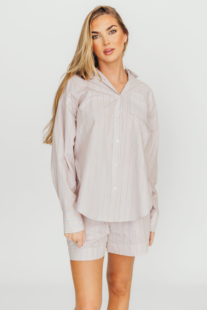 Dove Stripe Shirt for Women - Almond & Scarlet Casual Button Down Top | Perfect for Office, Date Night & Everyday Wear