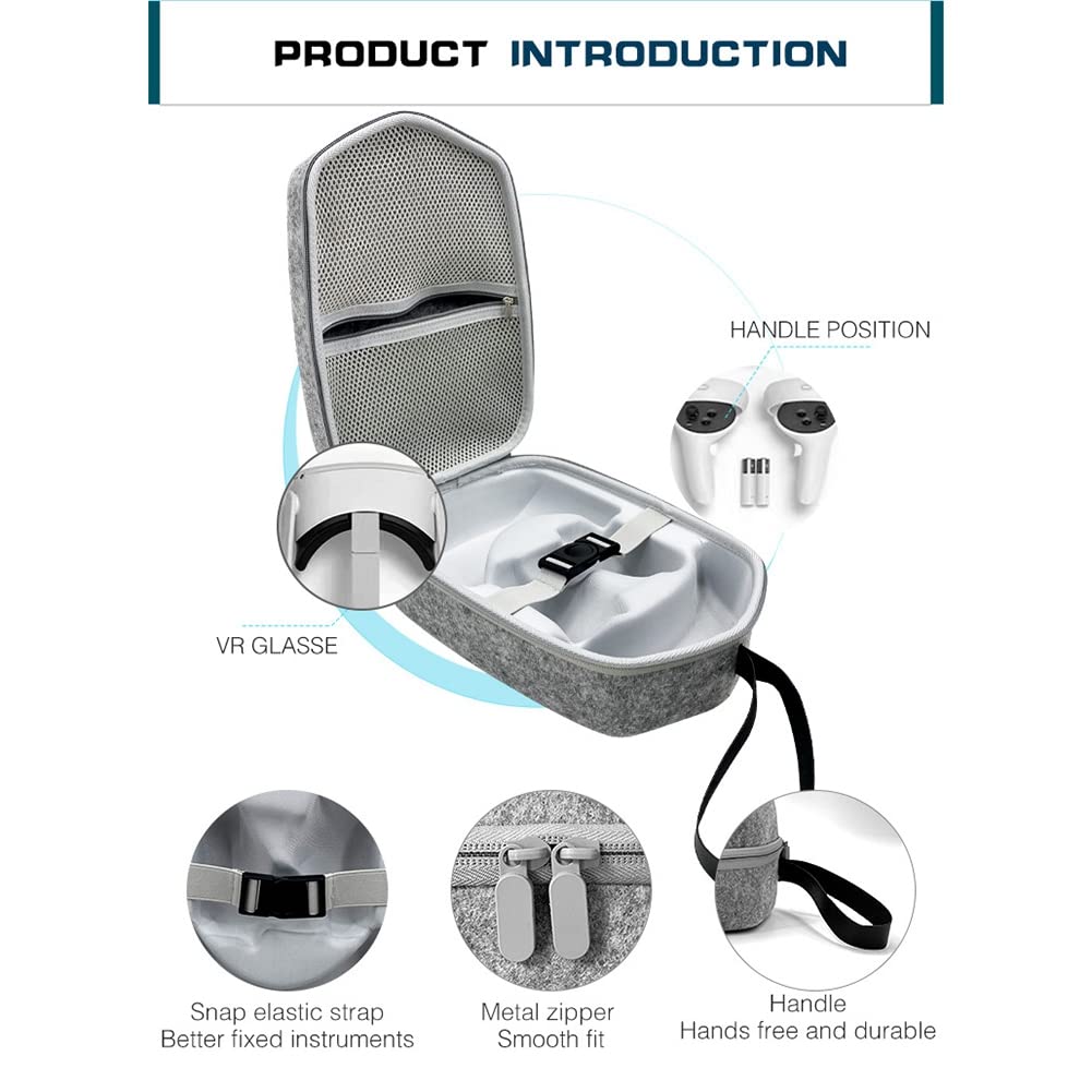 Louttary Travel Case for VR Headset - Large Storage Pouch for Oculus Quest 2, Meta Quest 3, HTC Vive - Protective Gray Carrying Bag for Virtual Reality Accessories - Perfect for Travel, Gaming, and Home Organization