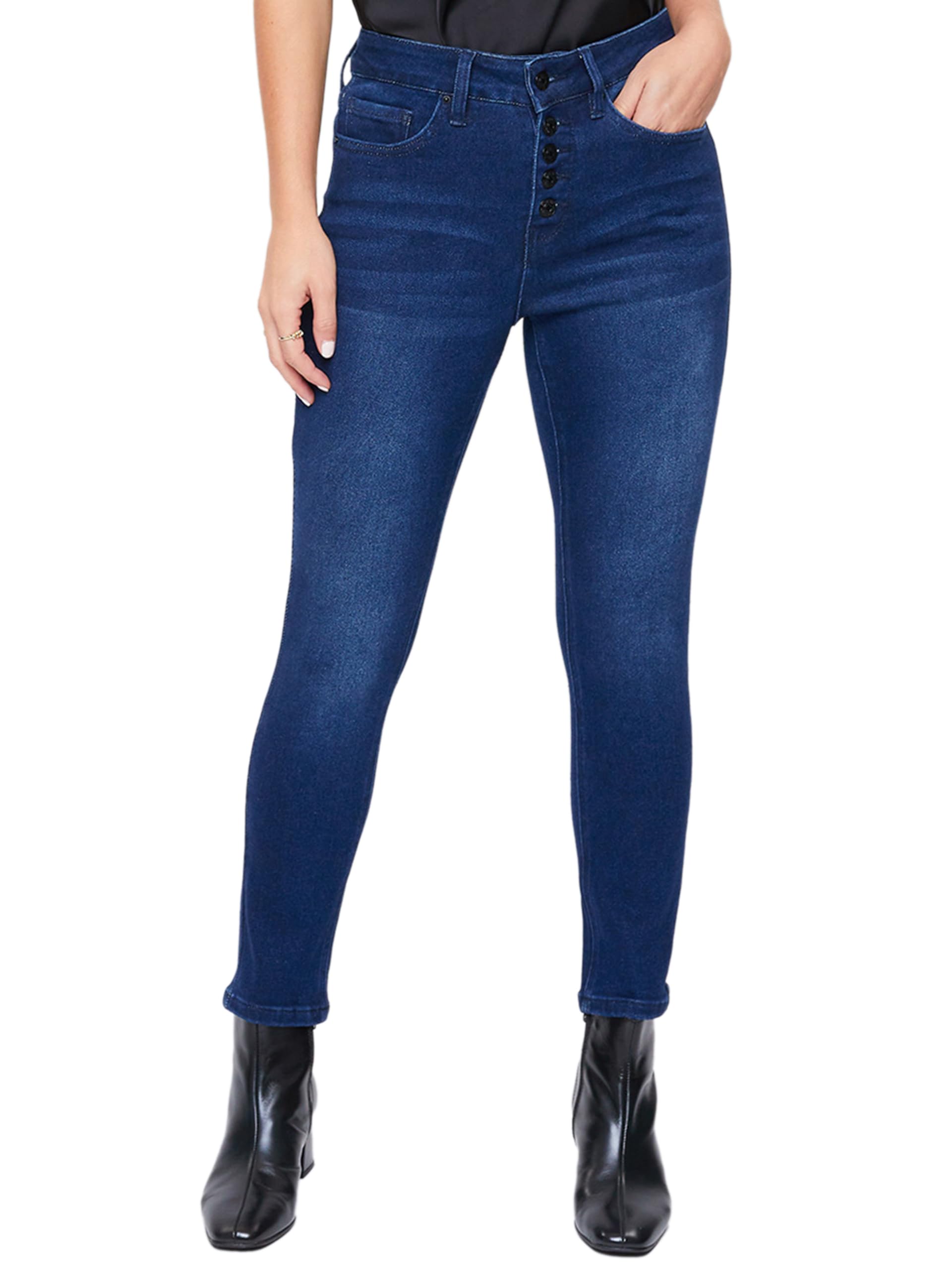 Royalty For Me Women's YMI Vintage High Rise Button Fly Skinny Ankle Jeans - Stylish Retro Denim for Casual Outfits & Everyday Wear