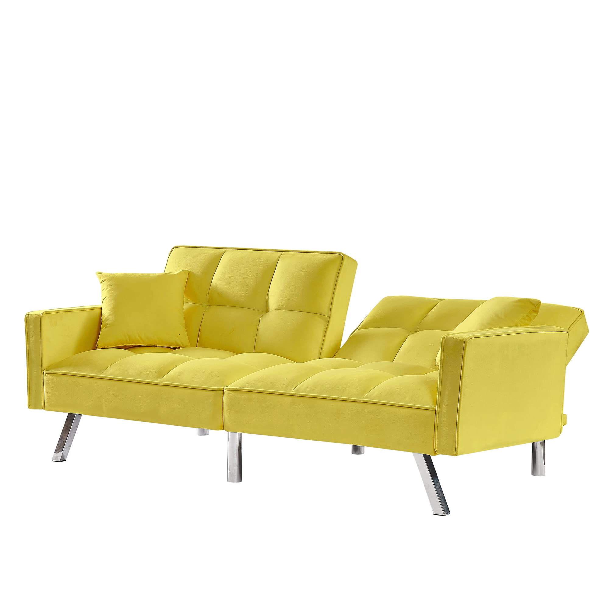 Yoglad 74-Inch Velvet Loveseat Sofa with 2 Throw Pillows & 5 Sturdy Legs - Modern Futon Couch for Living Room, Bedroom, Dorm | Perfect for Small Spaces, Movie Nights & Guest Accommodation (Yellow)